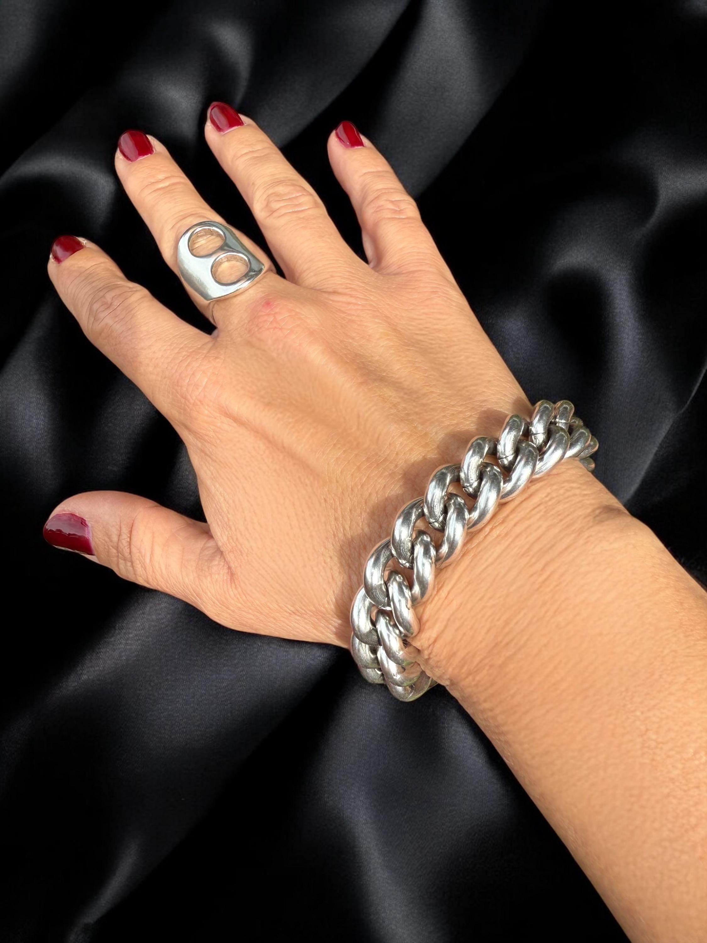 Chunky silver bracelet, Cuban big link chain bracelet, silver bold bracelet, statement bracelet, thick link bracelet, uno de 50 style,