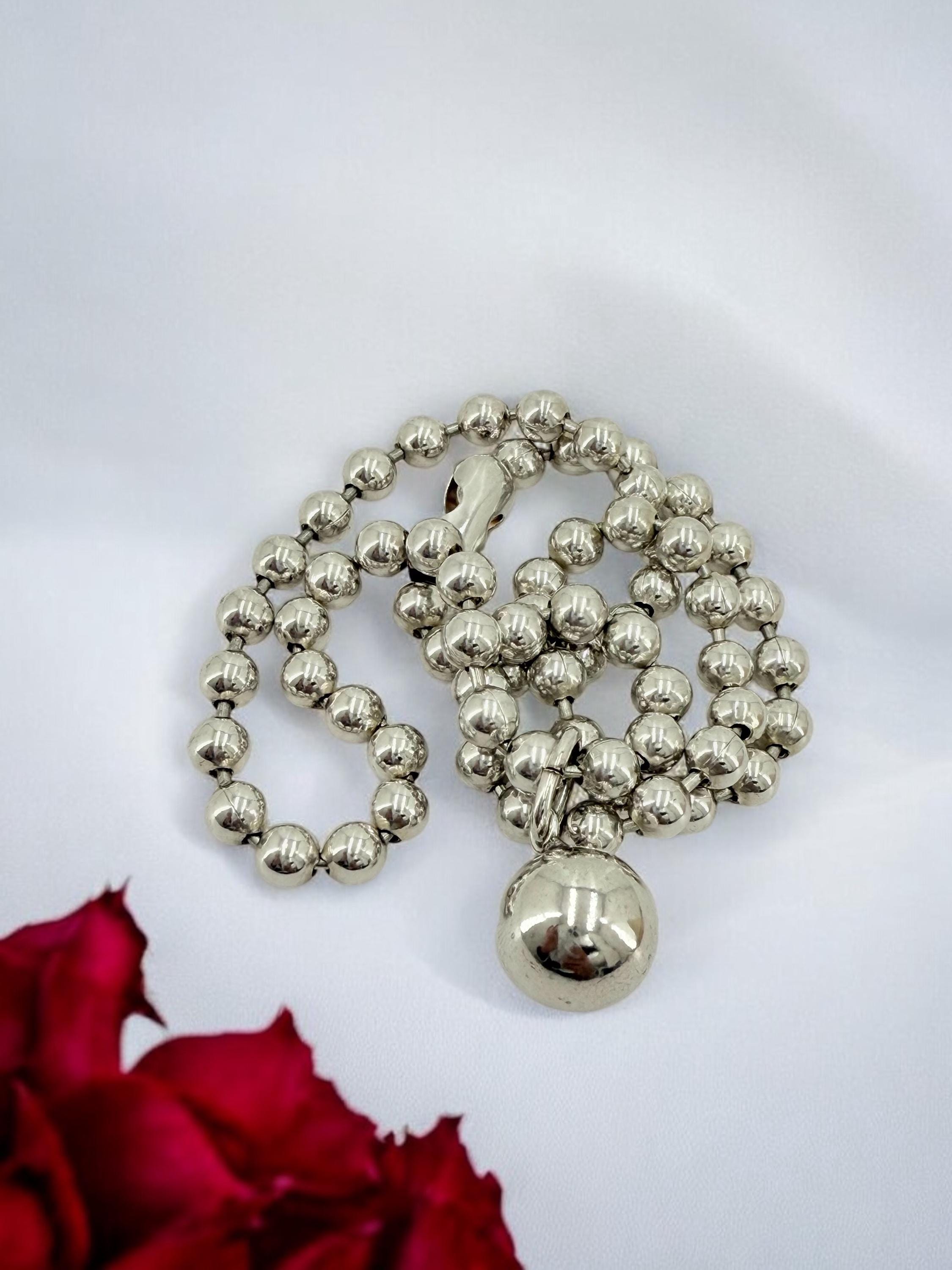 chunky silver necklace with ball pendant, bold balls chain pendant necklace, thick ball chain choker, statement silver necklace, women gift