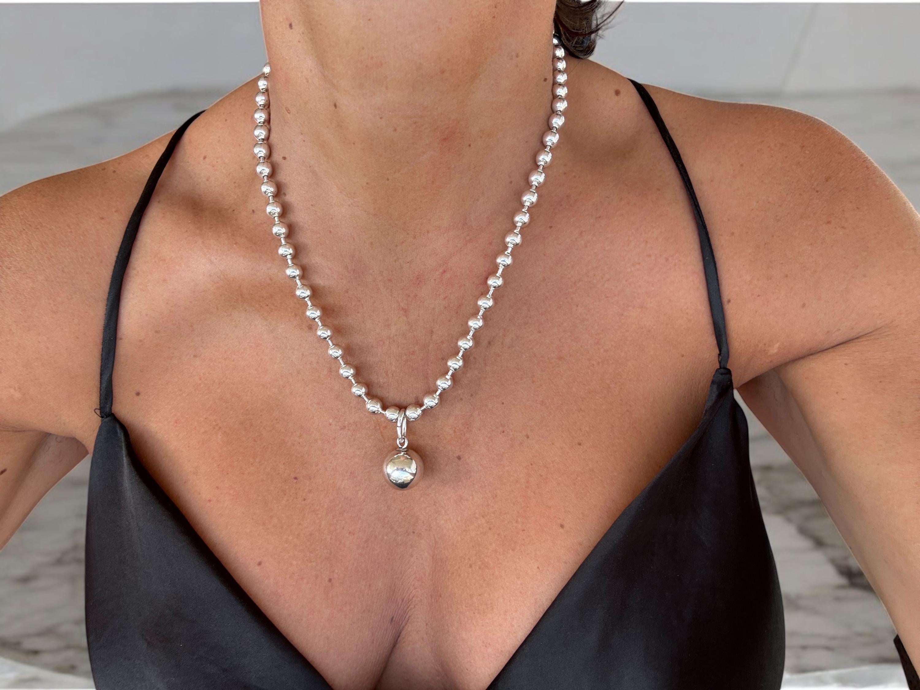 chunky silver necklace with ball pendant, bold balls chain pendant necklace, thick ball chain choker, statement silver necklace, women gift