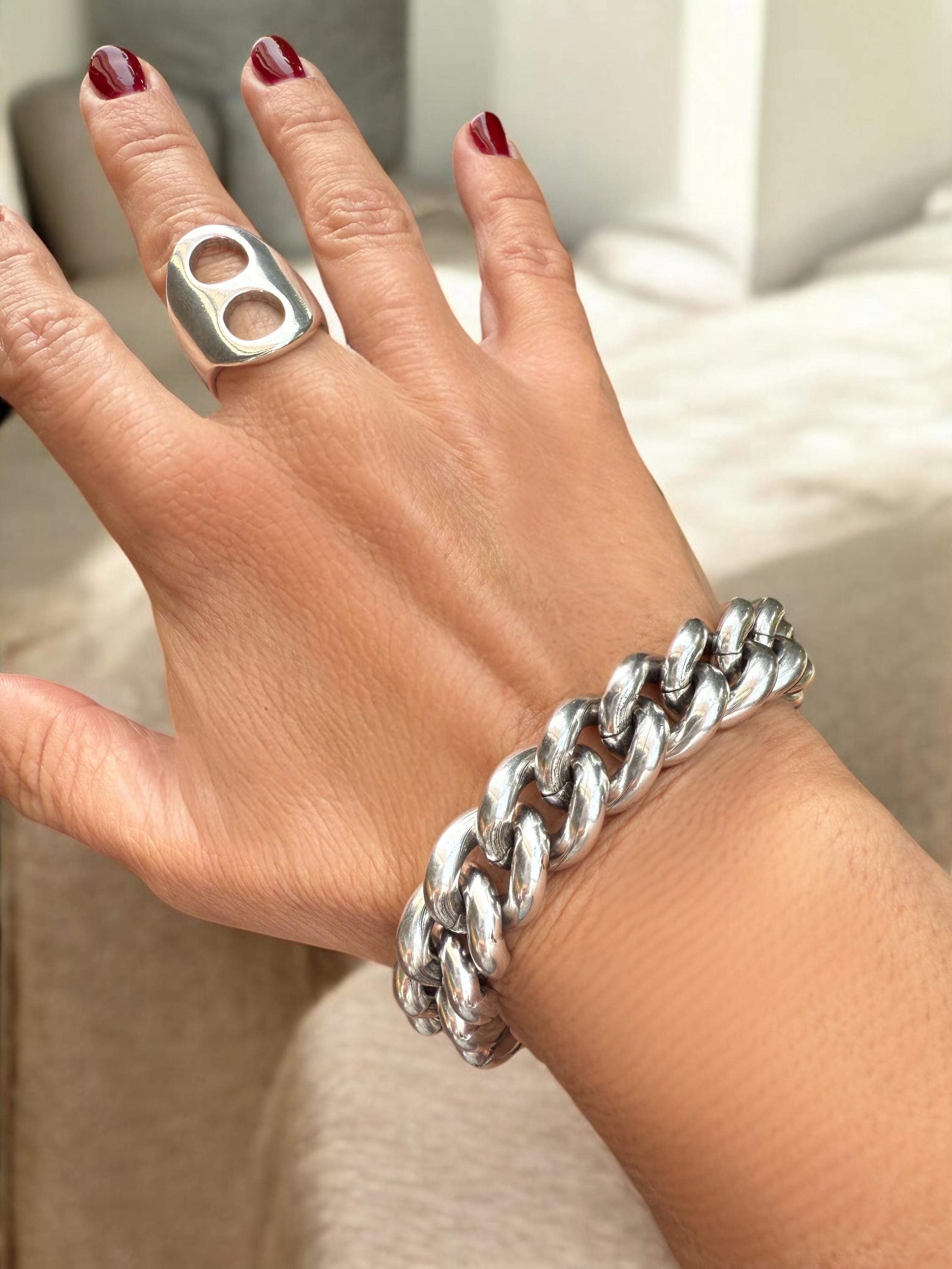 Chunky silver bracelet, Cuban big link chain bracelet, silver bold bracelet, heavyweight bracelet, thick link bracelet, uno de 50 style,