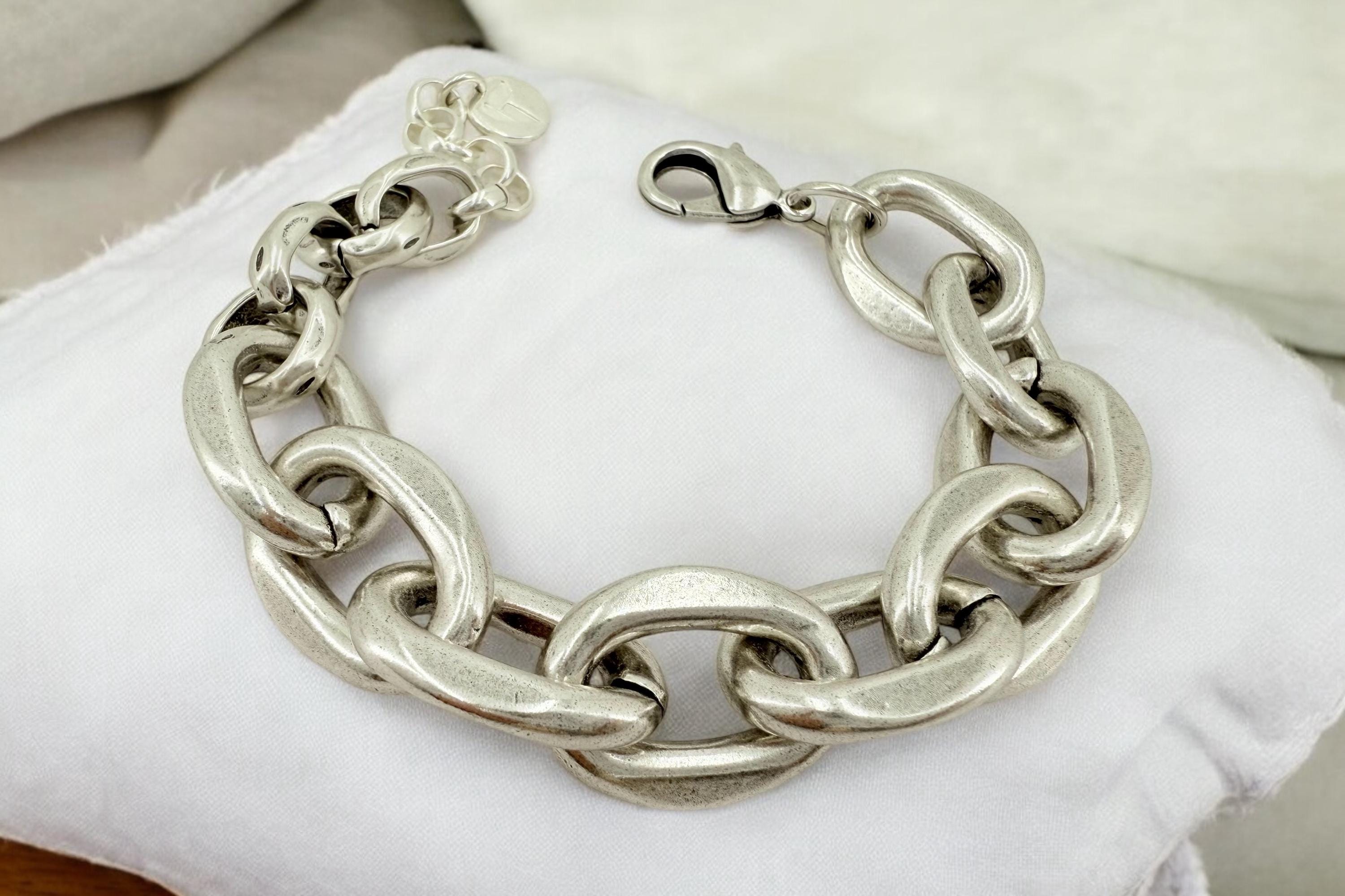 Chunky silver chain bracelet, silver bold bracelet, silver chain bracelet, thick link bracelet, uno de 50 style, statement big link bracelet