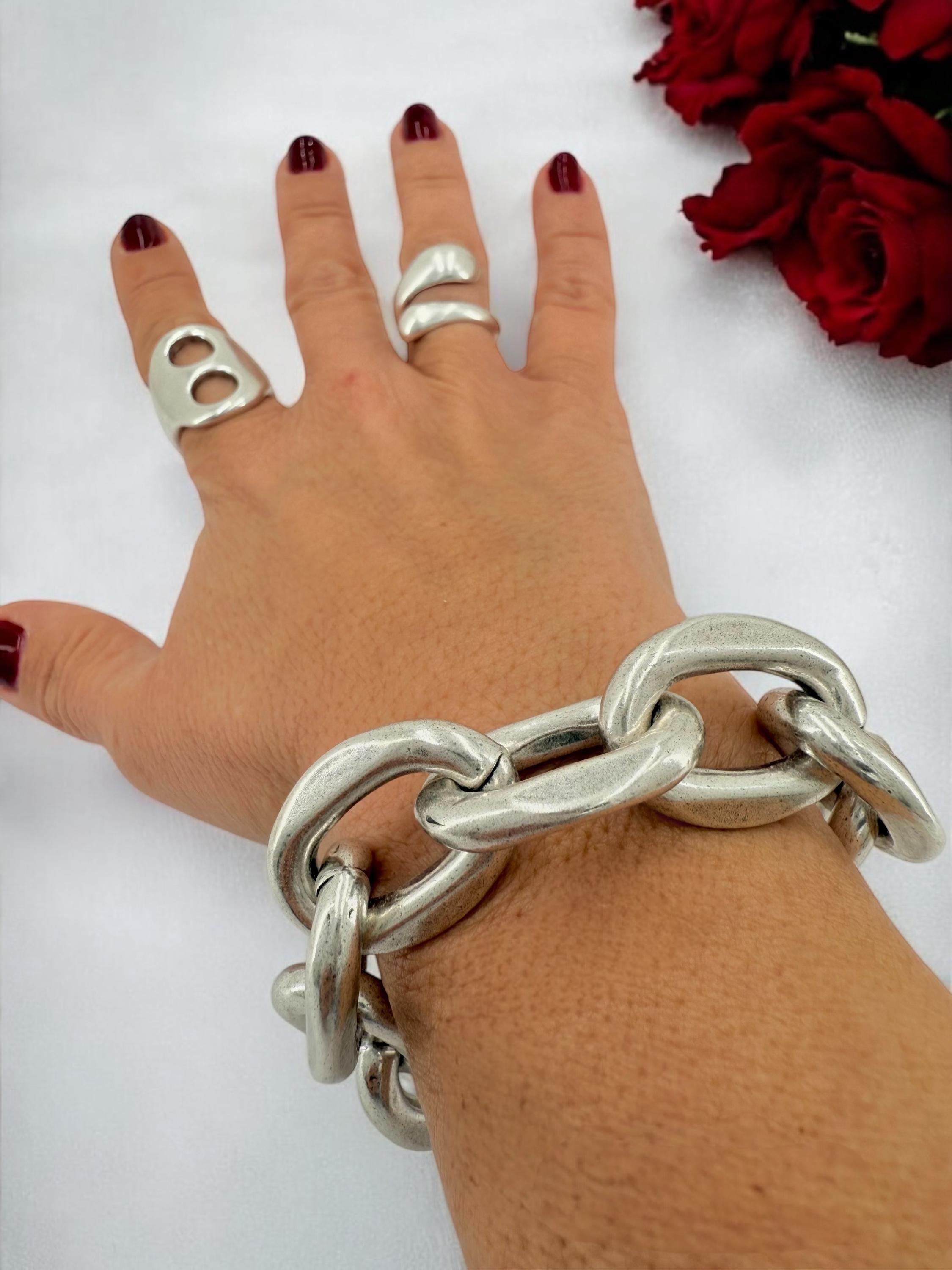 Chunky silver chain bracelet, silver bold bracelet, silver chain bracelet, thick link bracelet, uno de 50 style, statement big link bracelet