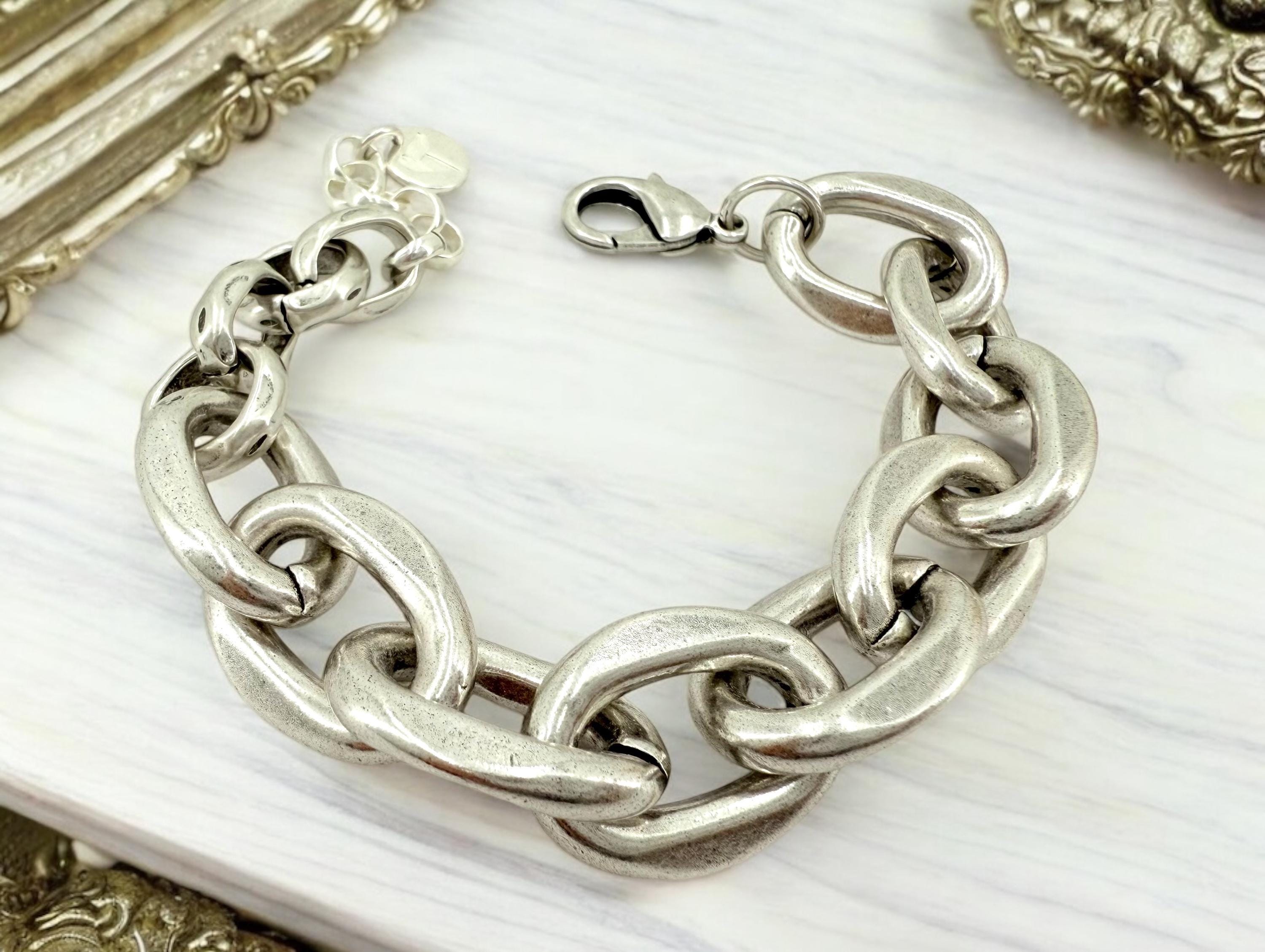 Chunky silver chain bracelet, silver bold bracelet, silver chain bracelet, thick link bracelet, uno de 50 style, statement big link bracelet