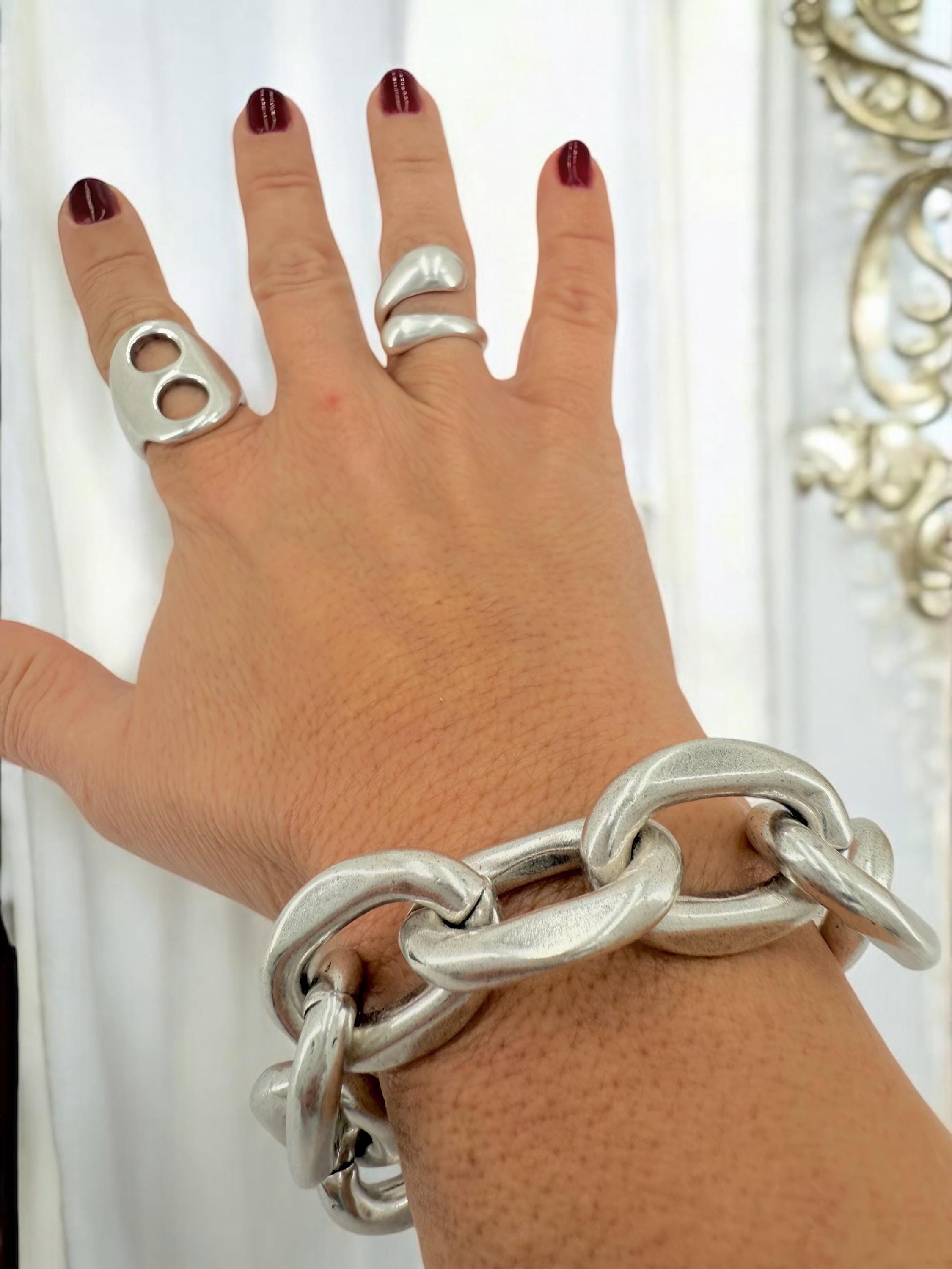 Chunky silver chain bracelet, silver bold bracelet, silver chain bracelet, thick link bracelet, uno de 50 style, statement big link bracelet