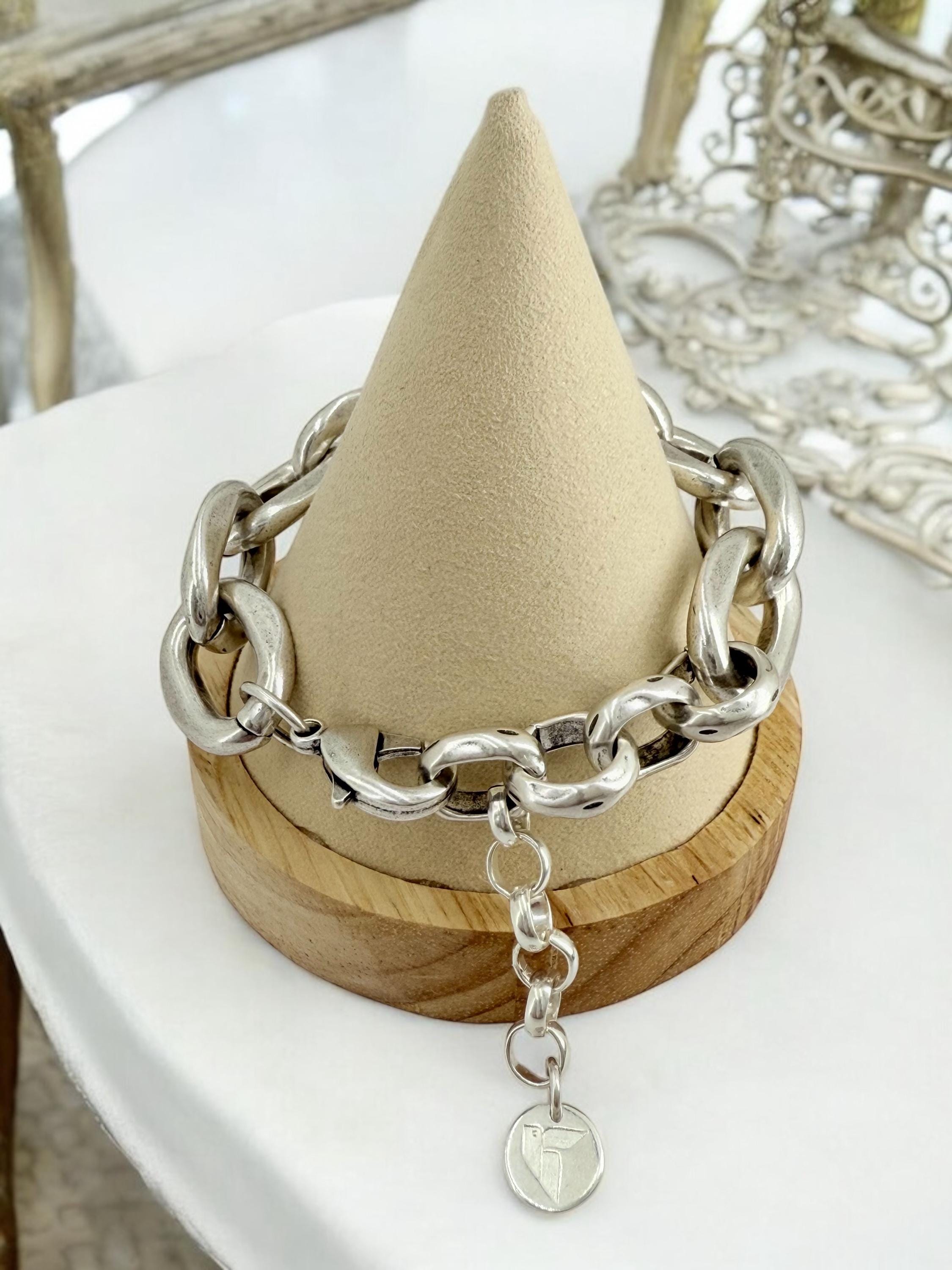 Chunky silver chain bracelet, silver bold bracelet, silver chain bracelet, thick link bracelet, uno de 50 style, statement big link bracelet