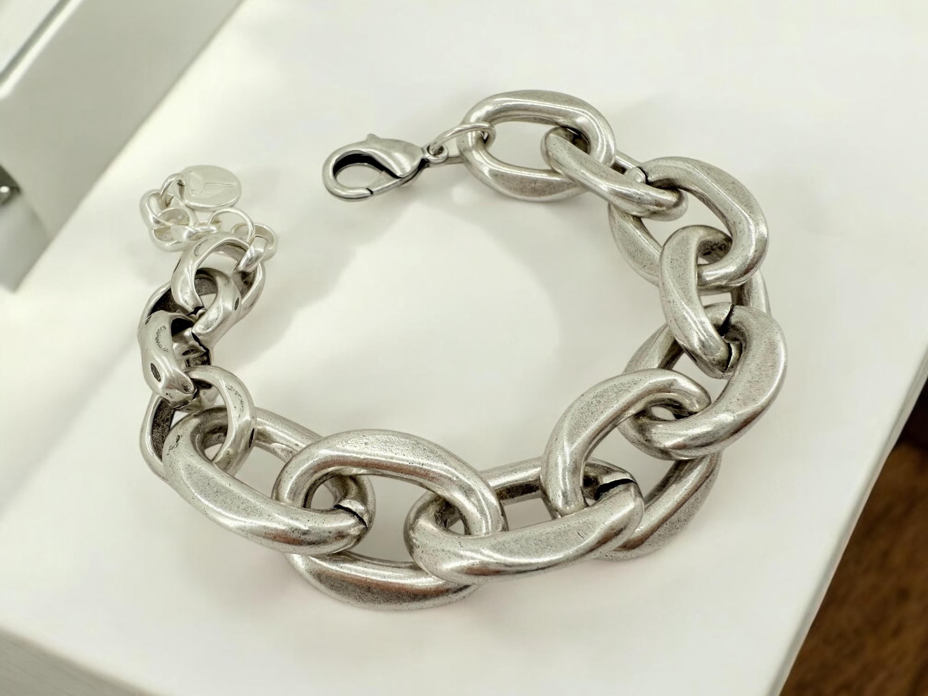 Chunky silver chain bracelet, silver bold bracelet, silver chain bracelet, thick link bracelet, uno de 50 style, statement big link bracelet