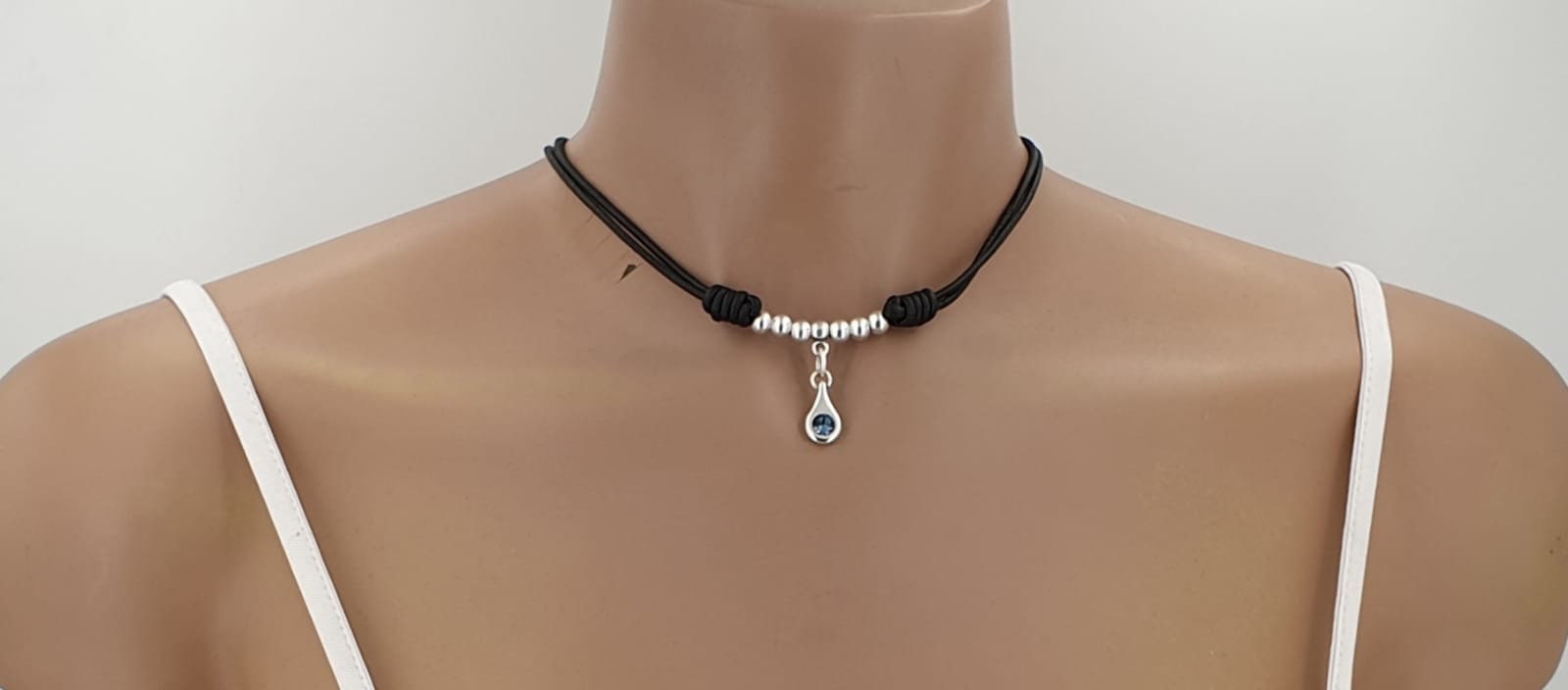 Minimalist leather choker, Swarovski pendant choker, silver choker, leather necklace, dainty choker, boho choker, style, gift for