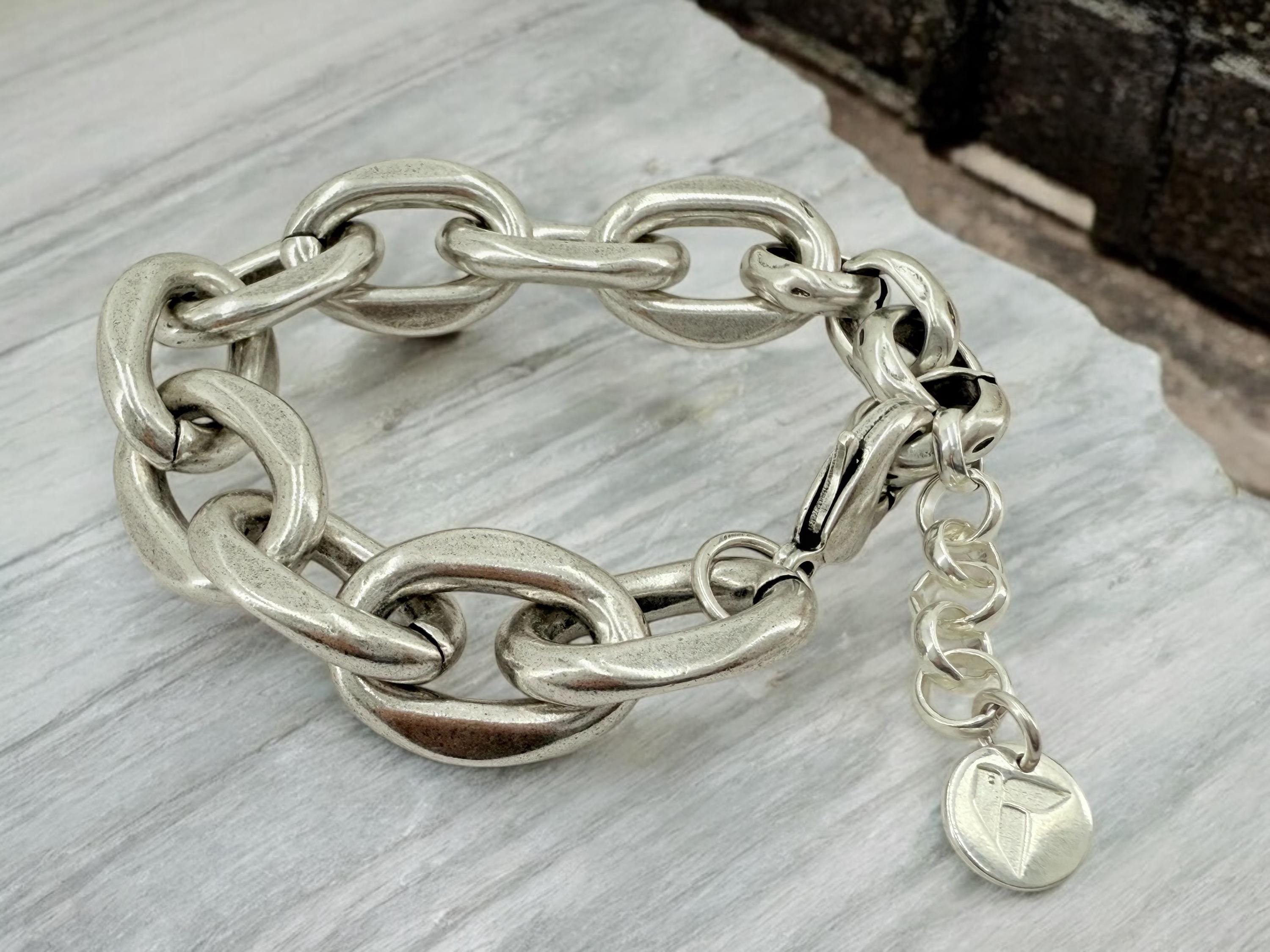 Chunky silver chain bracelet, silver bold bracelet, silver chain bracelet, thick link bracelet, uno de 50 style, statement big link bracelet