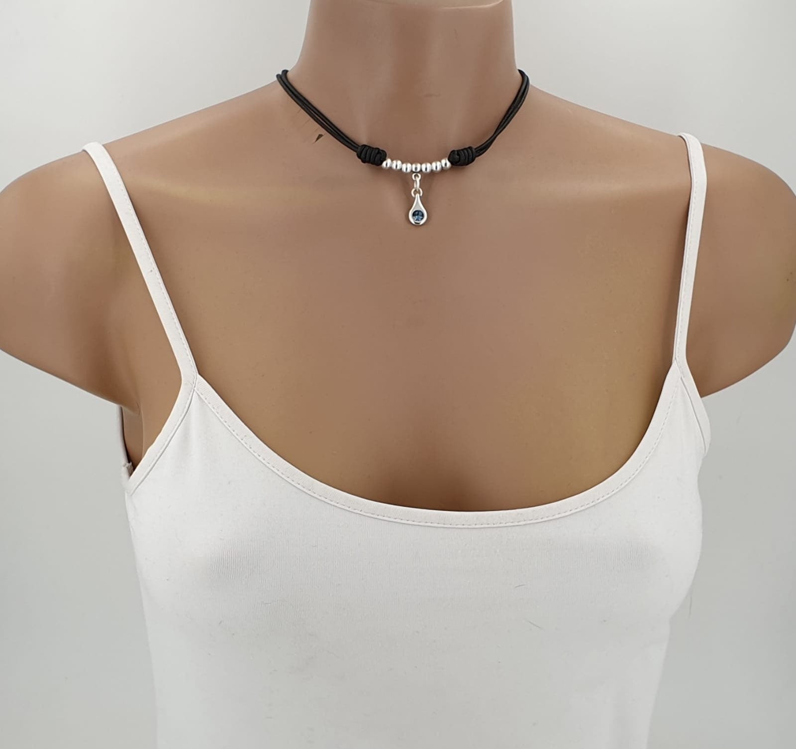 Minimalist leather choker, Swarovski pendant choker, silver choker, leather necklace, dainty choker, boho choker, style, gift for