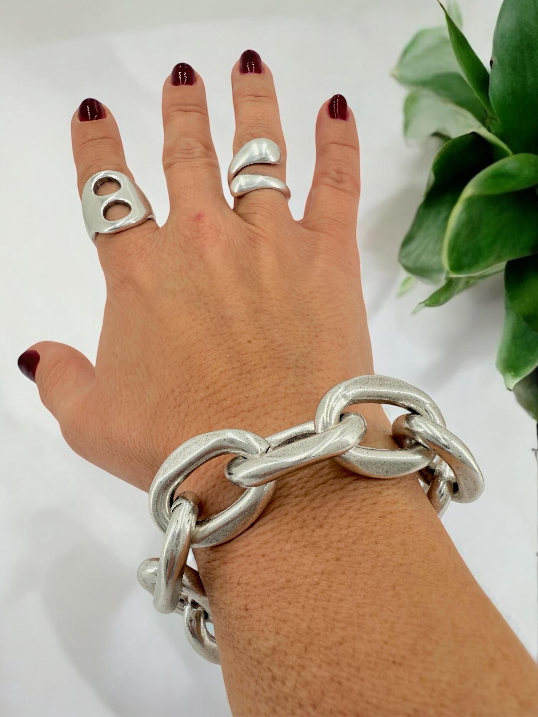 Chunky silver chain bracelet, silver bold bracelet, silver chain bracelet, thick link bracelet, uno de 50 style, statement big link bracelet