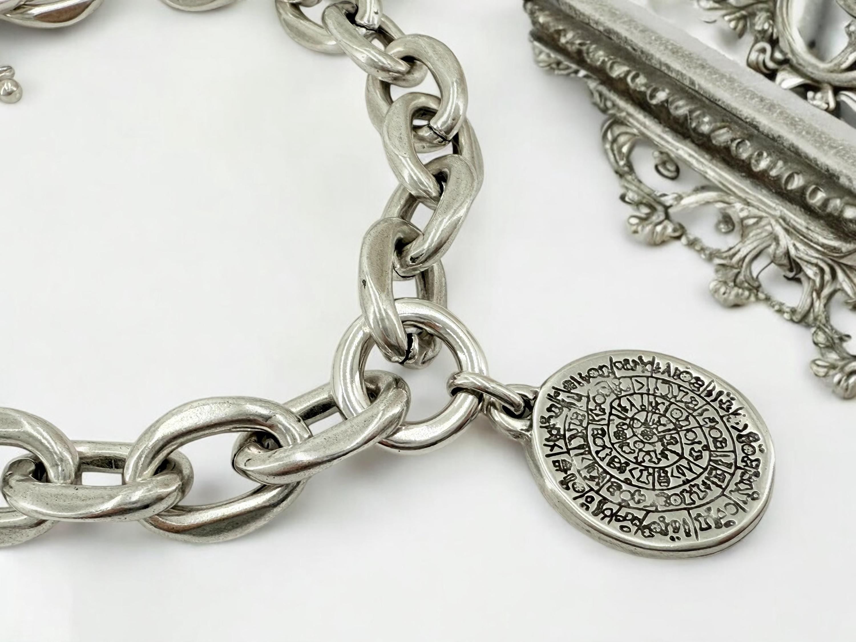 Chunky Coin Pendant Necklace – Esoteric Symbol Disc on Lightweight Silver bold Chain – Mystical Statement Jewelry