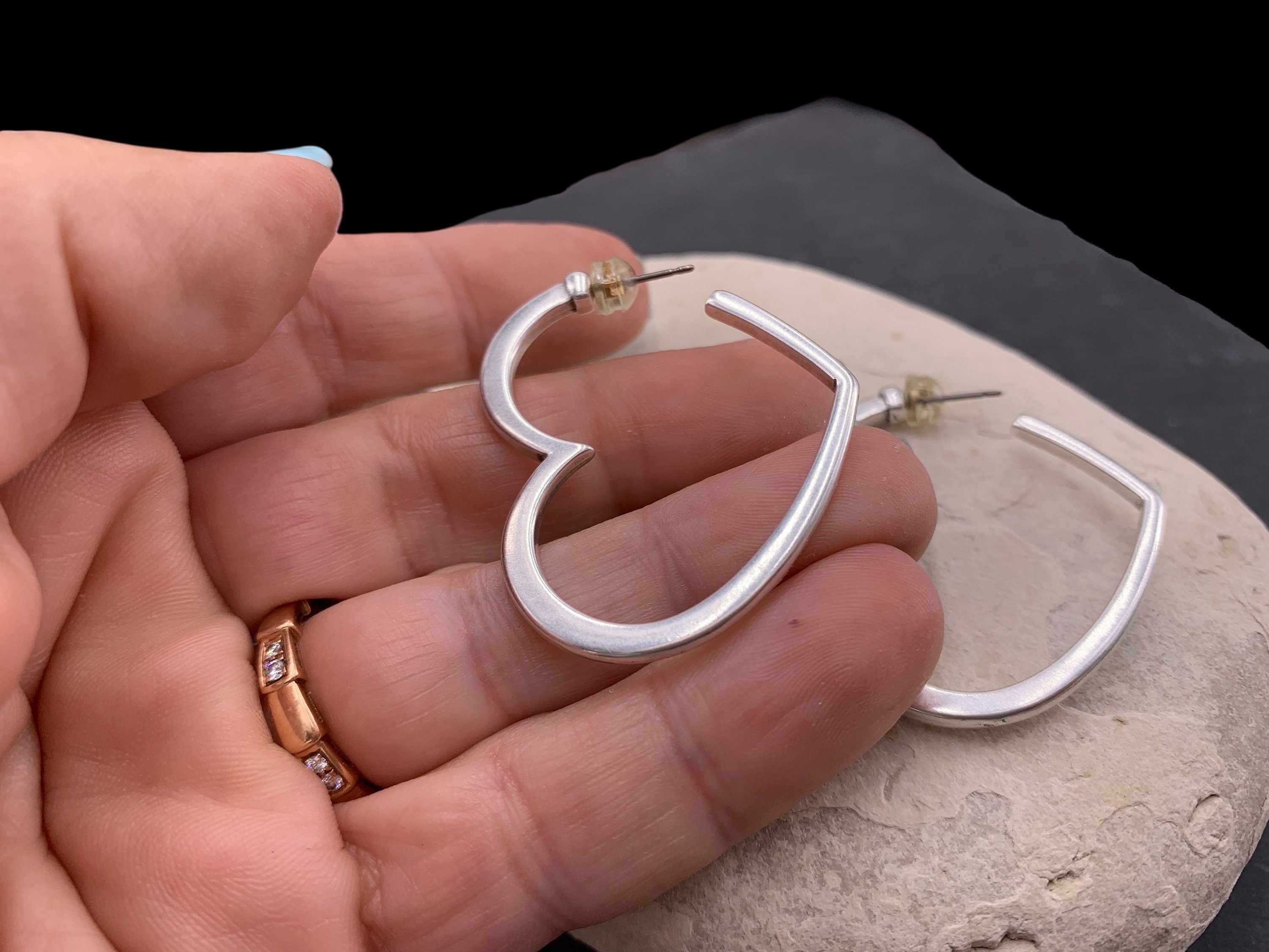 statement hearts hoops earrings silver or gold, unique present for birthday, everyday stylish chunky hoops heart earrings, big hoops earring