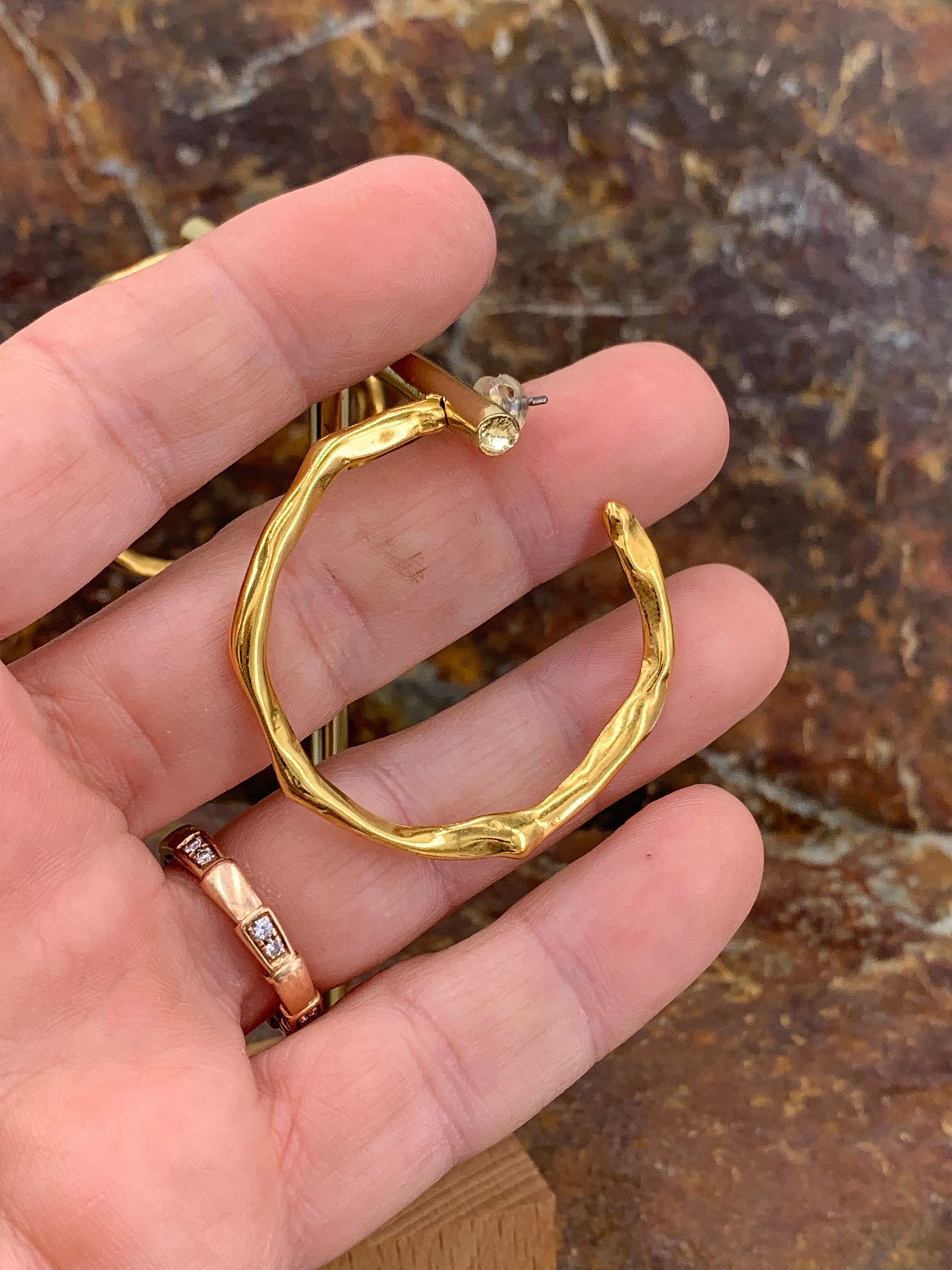 Organic Hammered Gold oversized Hoop Earrings – Sculptural Statement Design in 24k Gold – Handmade Gift for Women