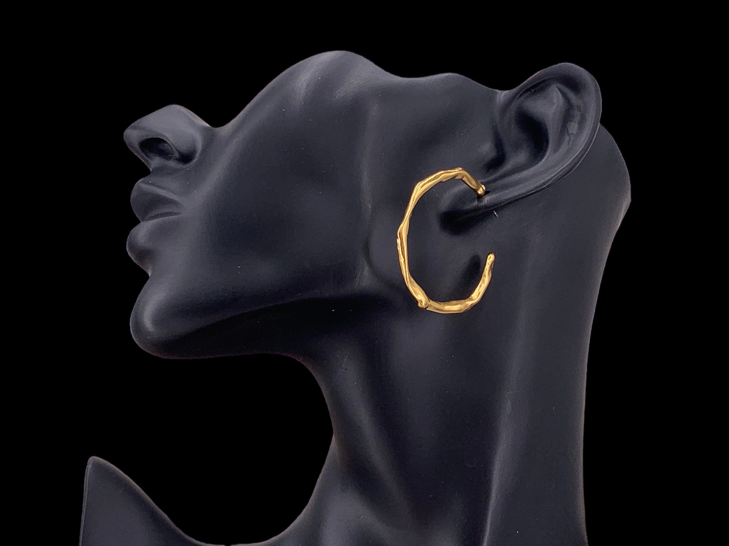 Organic Hammered Gold oversized Hoop Earrings – Sculptural Statement Design in 24k Gold – Handmade Gift for Women