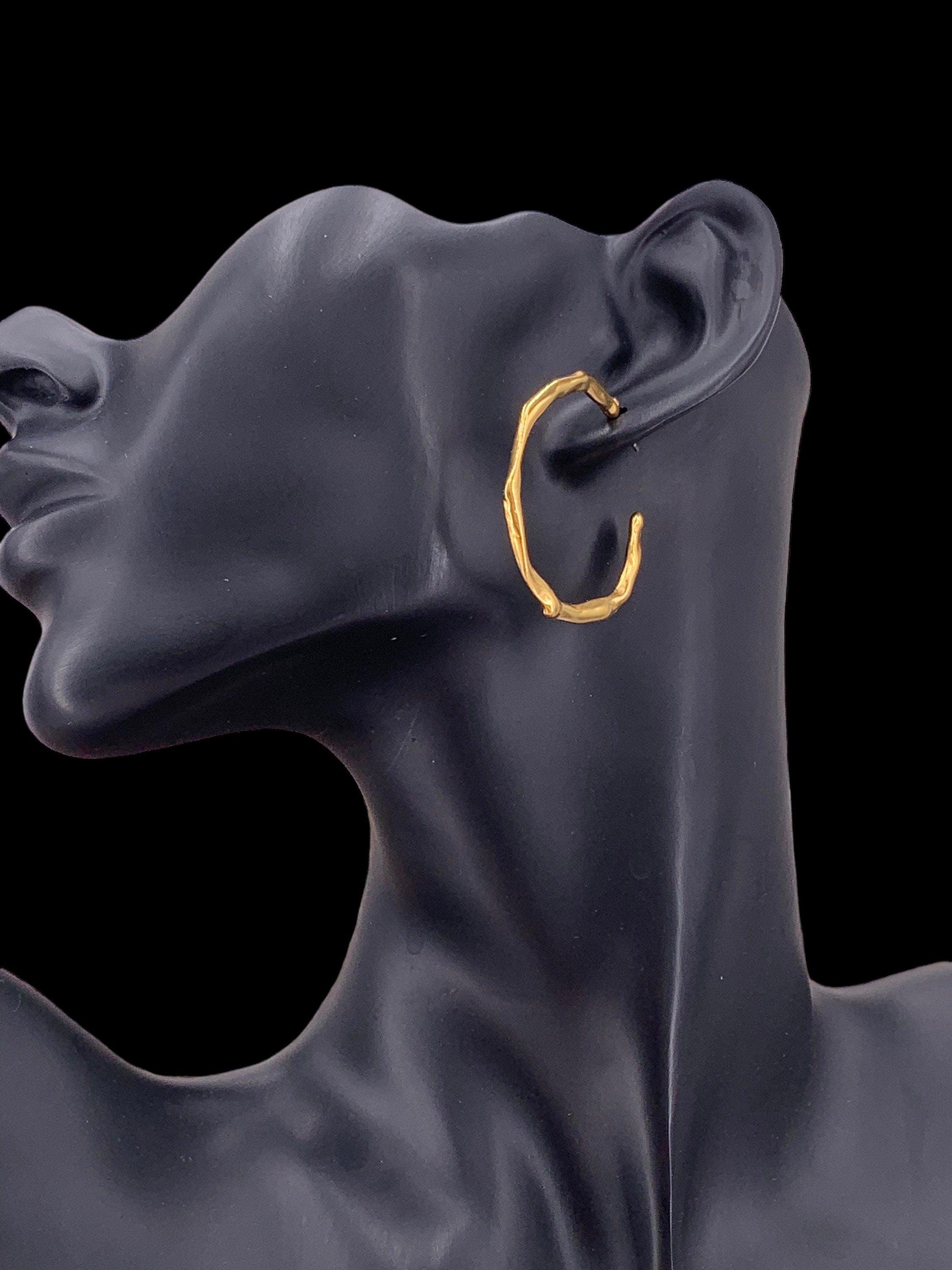 Organic Hammered Gold oversized Hoop Earrings – Sculptural Statement Design in 24k Gold – Handmade Gift for Women