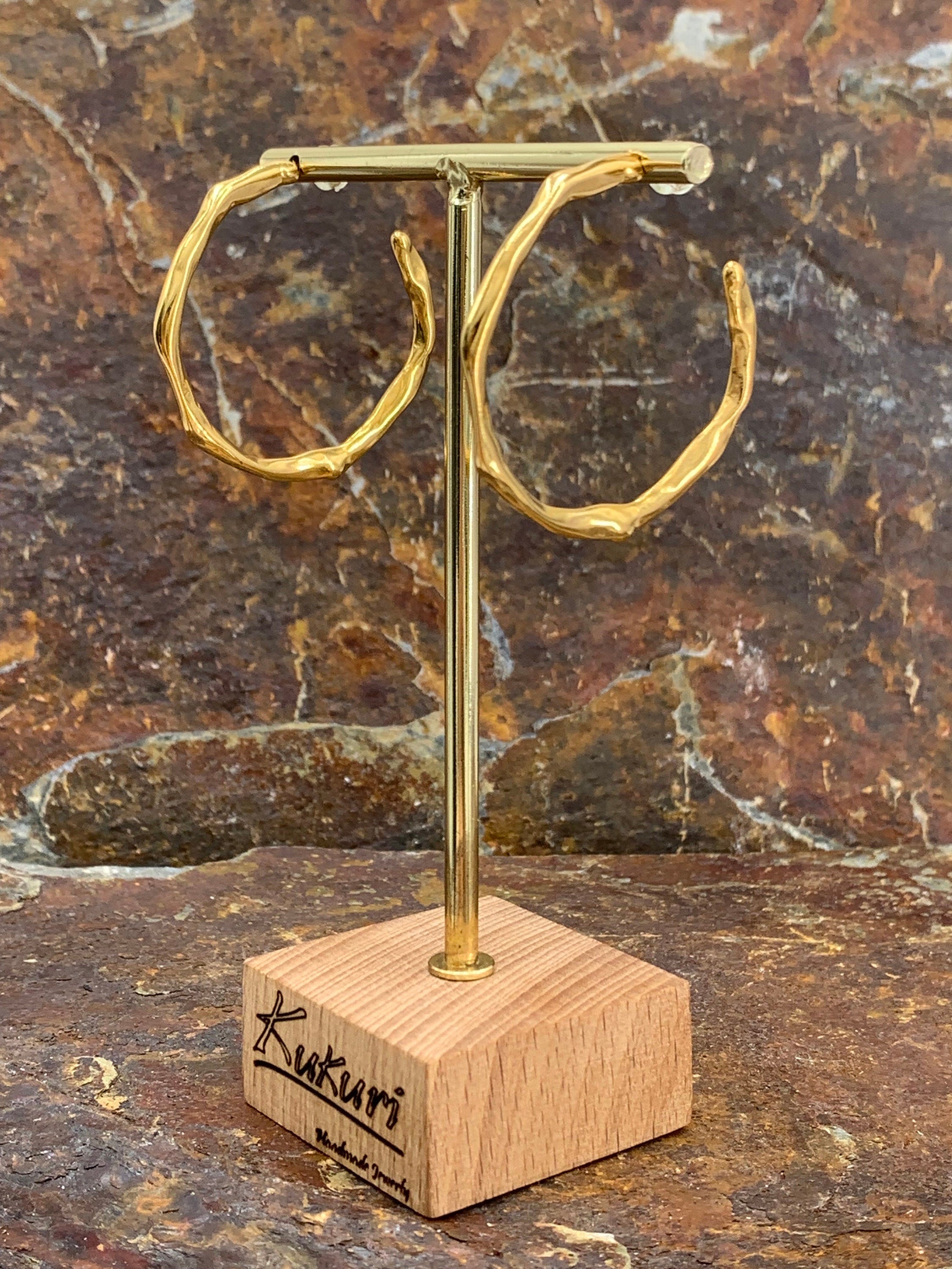 Organic Hammered Gold oversized Hoop Earrings – Sculptural Statement Design in 24k Gold – Handmade Gift for Women