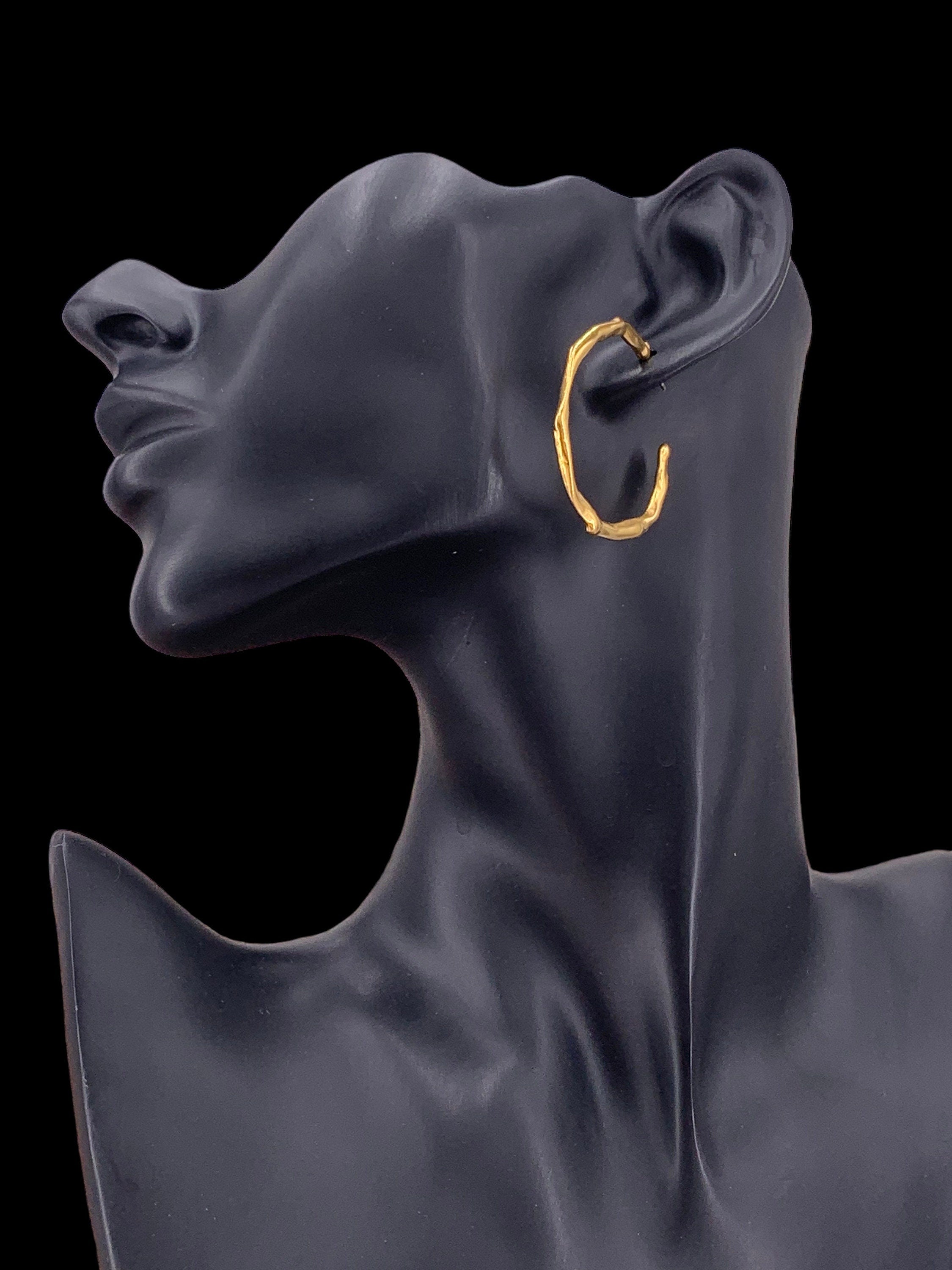 Organic Hammered Gold oversized Hoop Earrings – Sculptural Statement Design in 24k Gold – Handmade Gift for Women