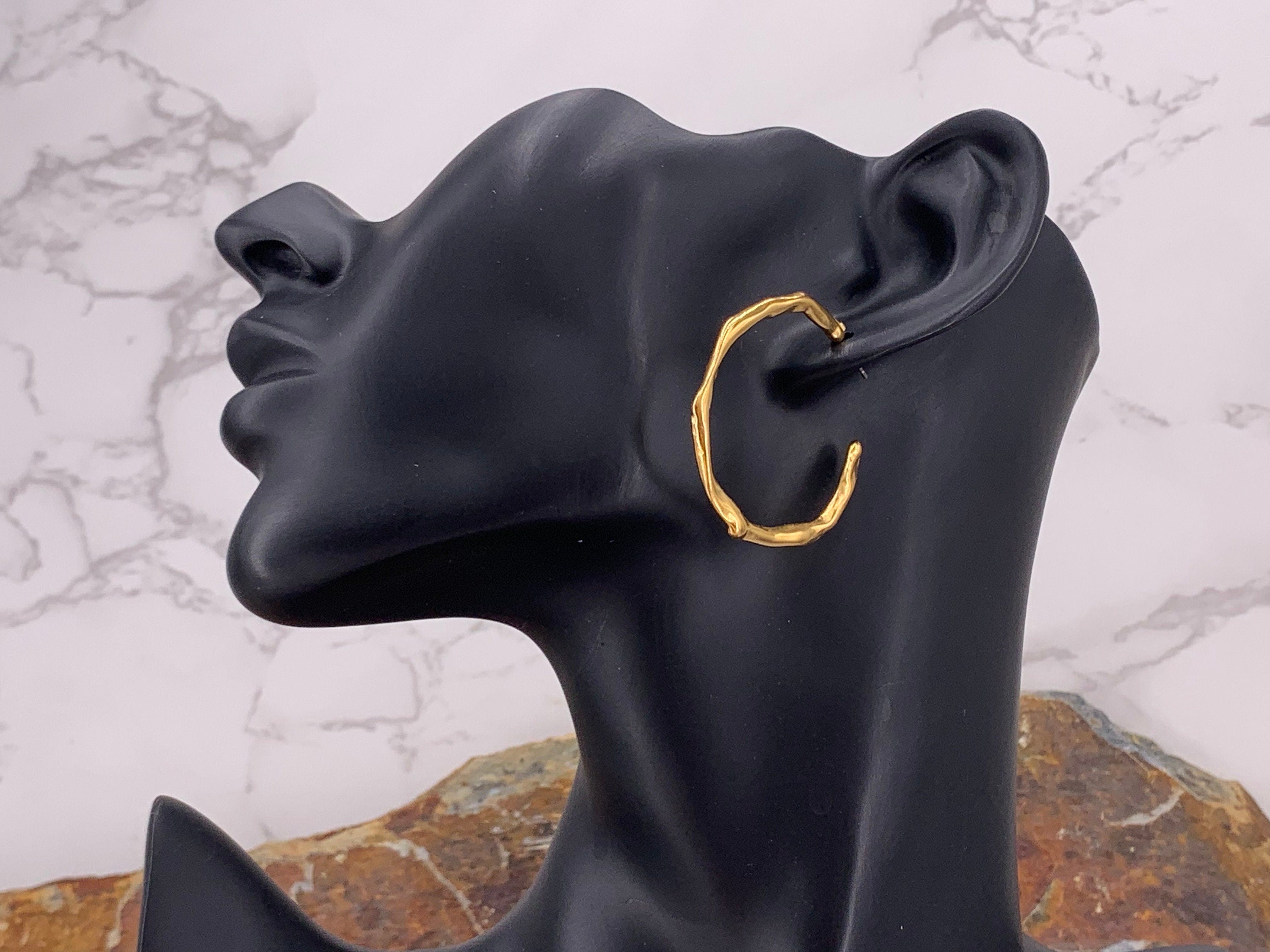 Organic Hammered Gold oversized Hoop Earrings – Sculptural Statement Design in 24k Gold – Handmade Gift for Women