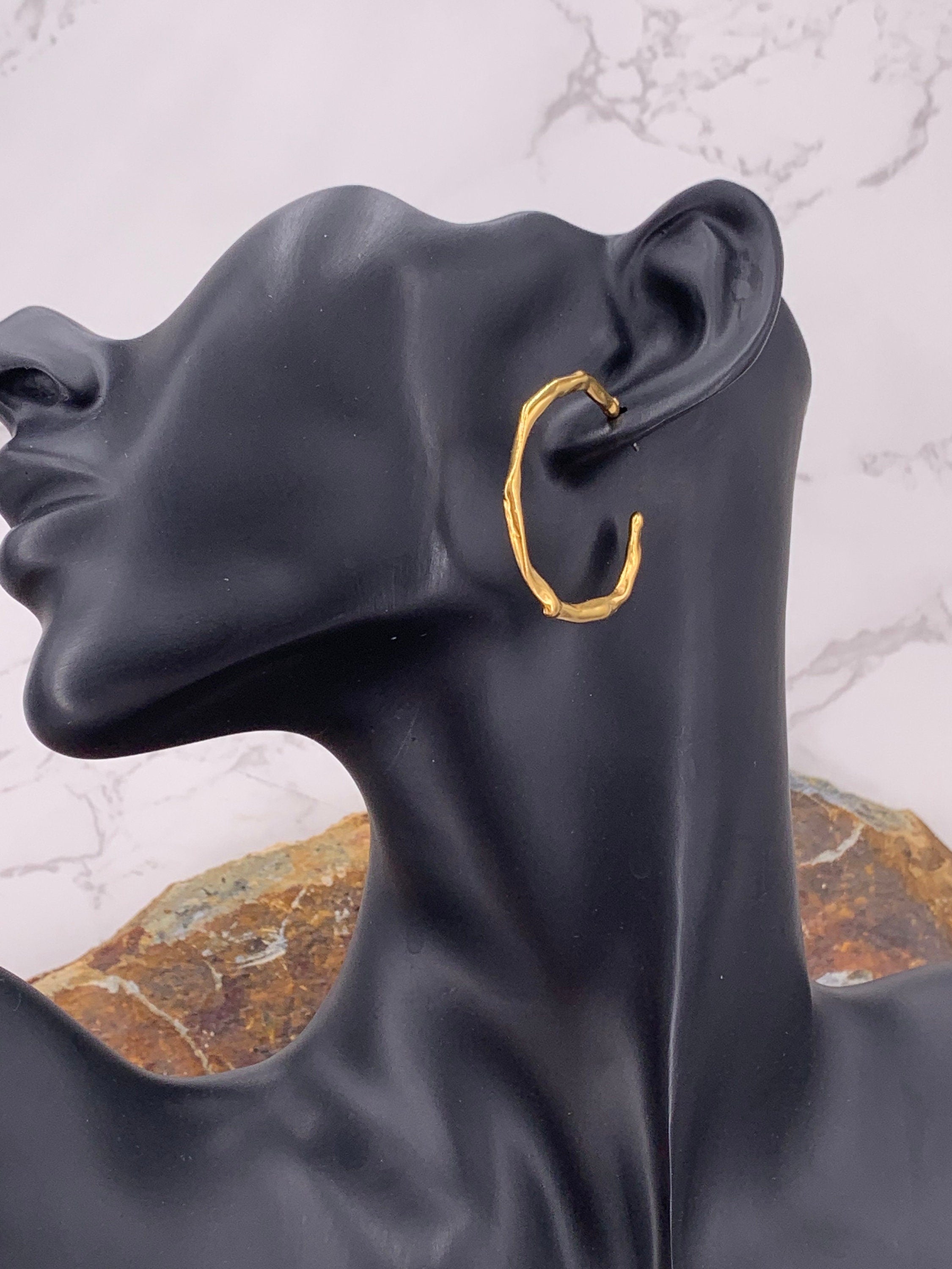 Organic Hammered Gold oversized Hoop Earrings – Sculptural Statement Design in 24k Gold – Handmade Gift for Women