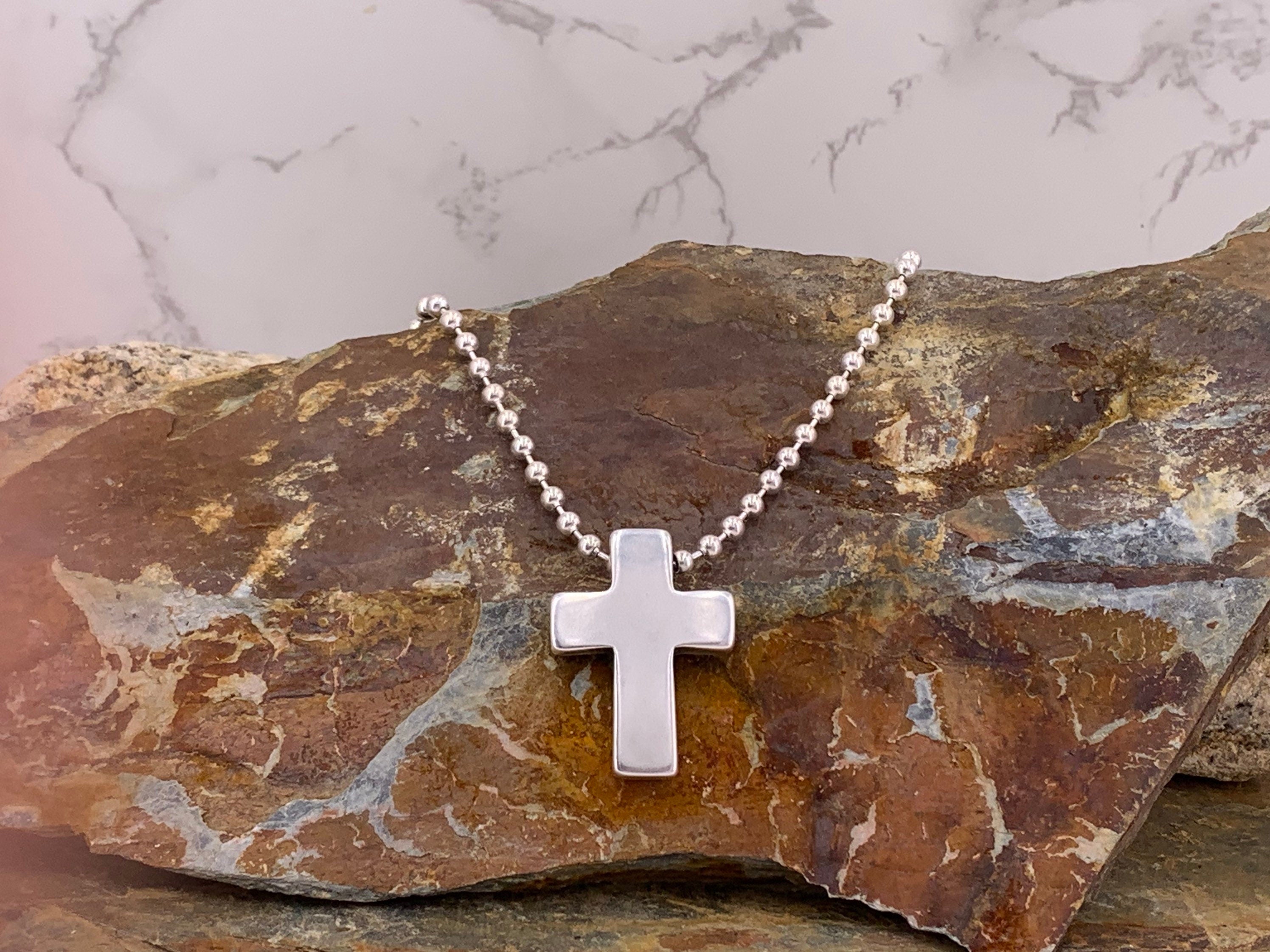 Gothic cross pendant necklace, chunky cross pendant, silver ball chain necklace, silver beads necklace, style, silver cross choker