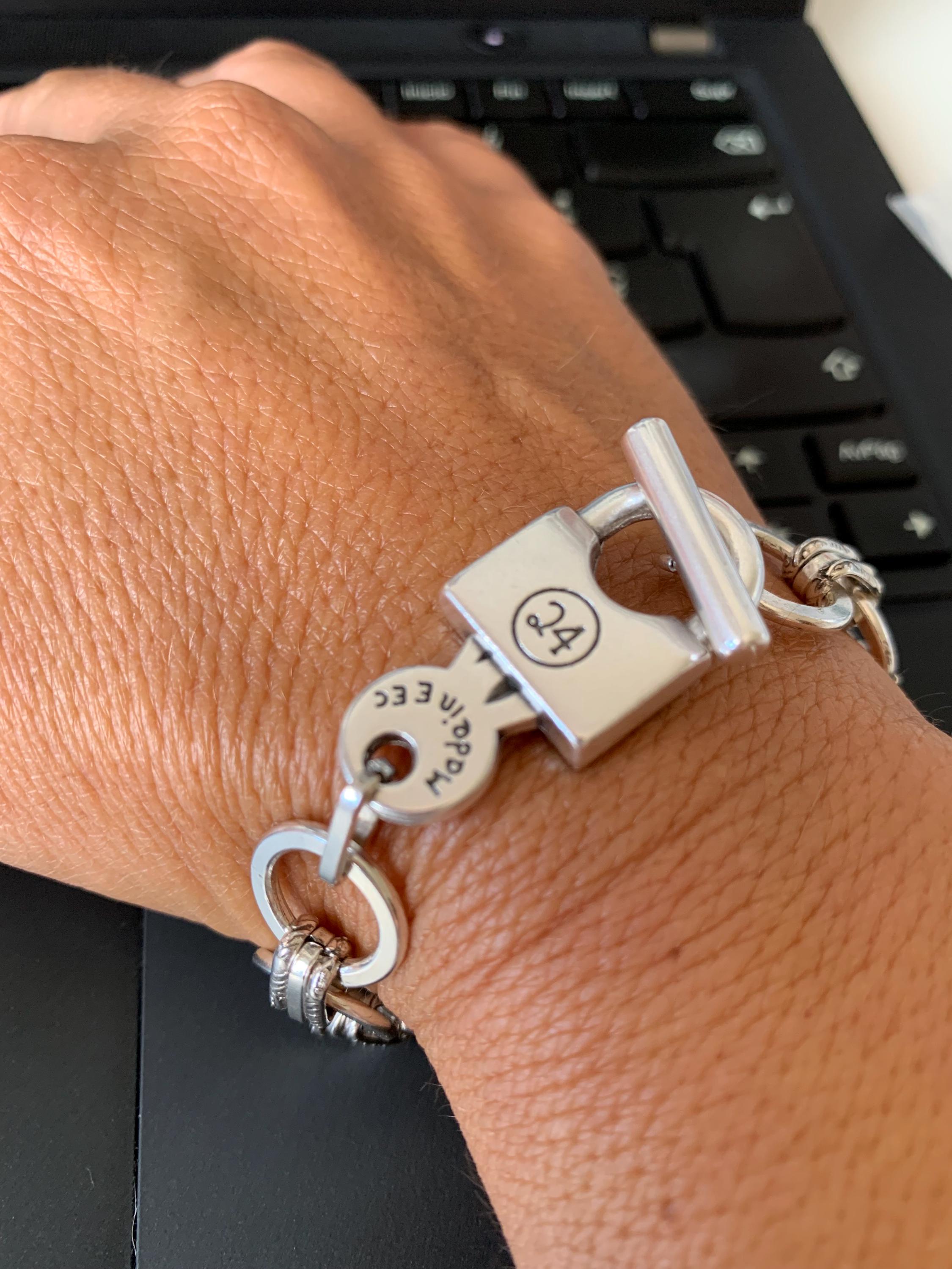 Padlock silver bracelet with steel chain, curb chain bracelet, chunky padlock bracelet, uno de 50 style, bracelet for her, Christmas gift