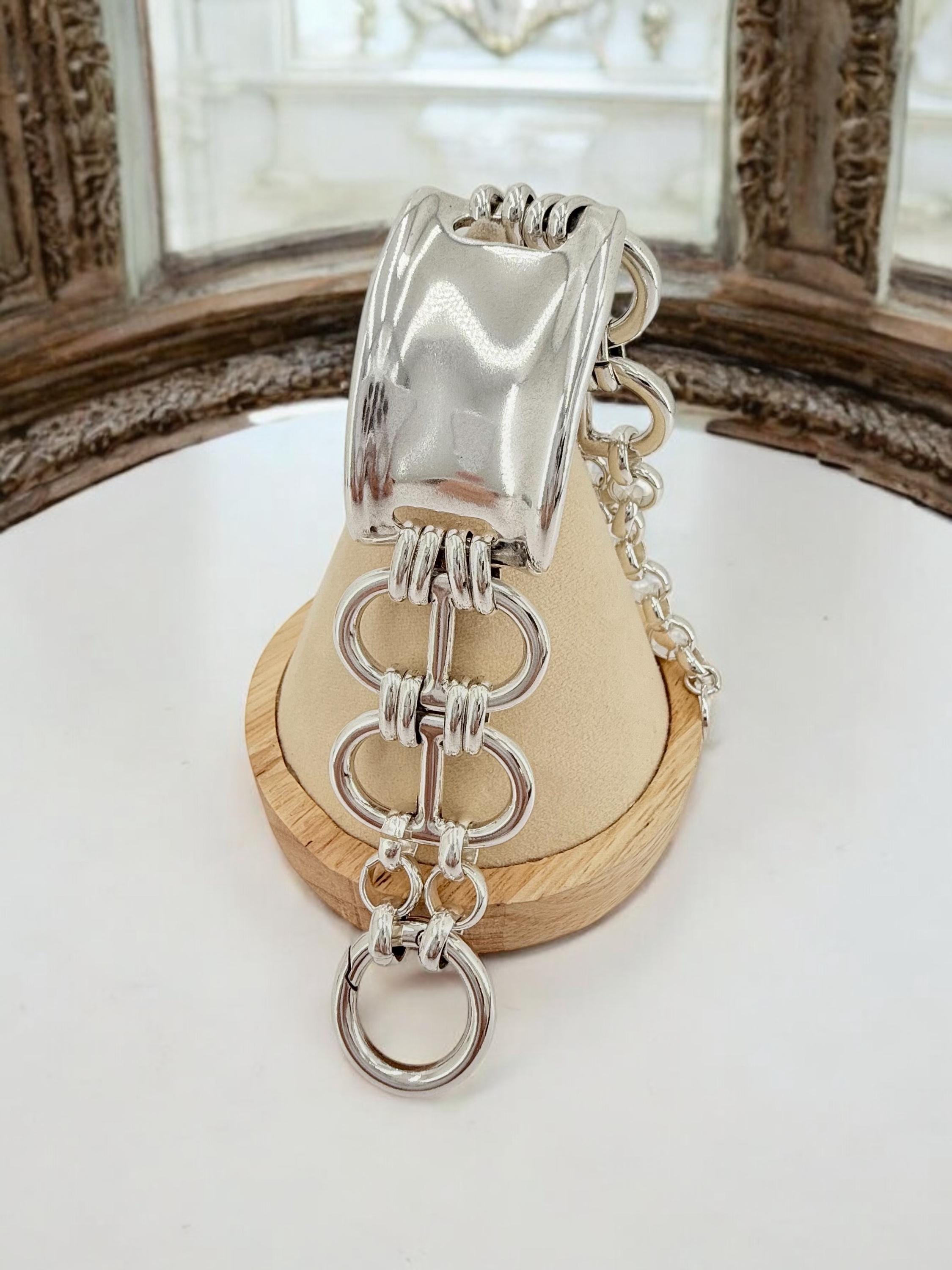 Brazalete de plata macizo – Cadena industrial llamativa – Joyería llamativa y de gran peso – Joyería Kukuri