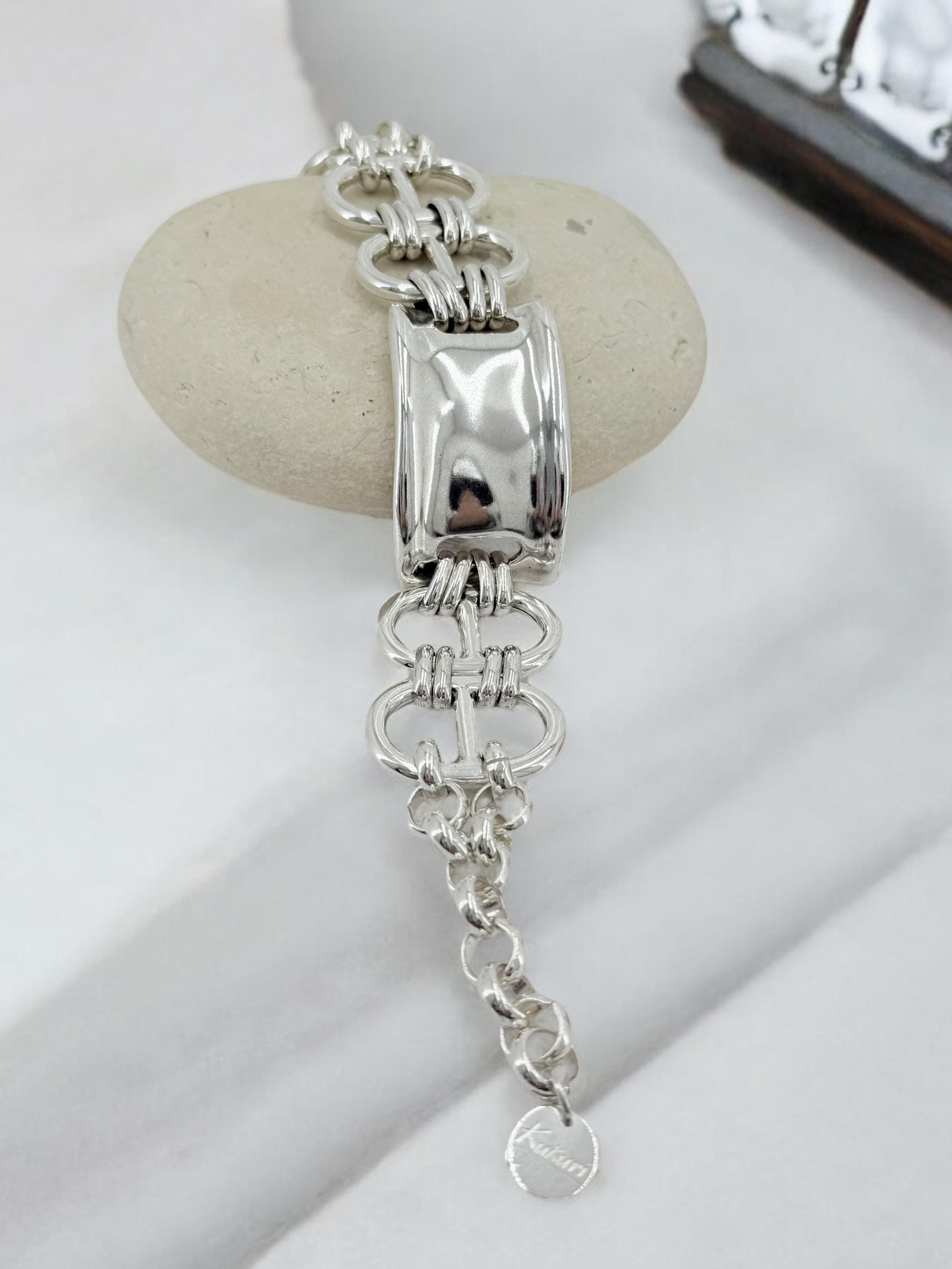 Brazalete de plata macizo – Cadena industrial llamativa – Joyería llamativa y de gran peso – Joyería Kukuri