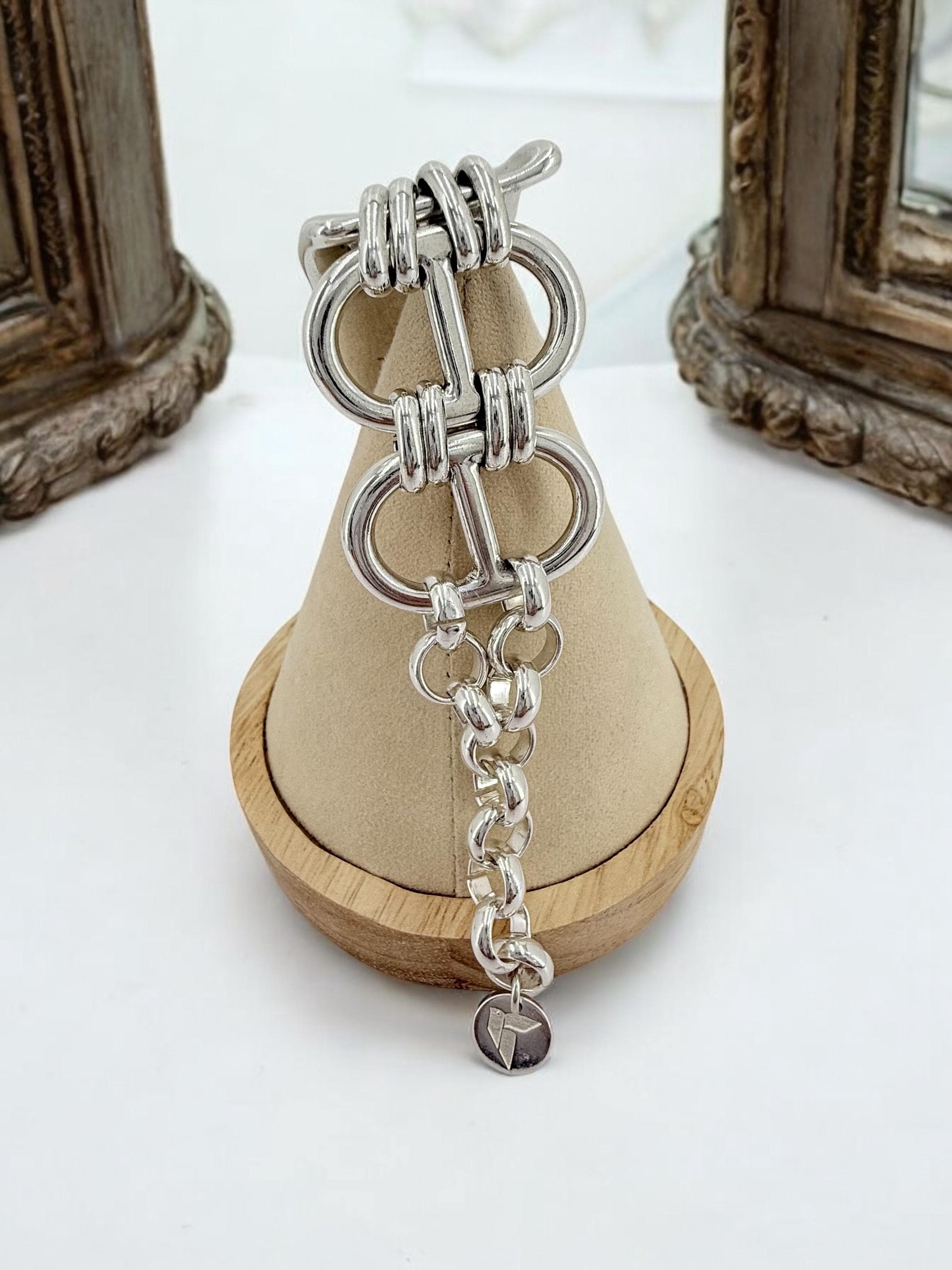 Brazalete de plata macizo – Cadena industrial llamativa – Joyería llamativa y de gran peso – Joyería Kukuri