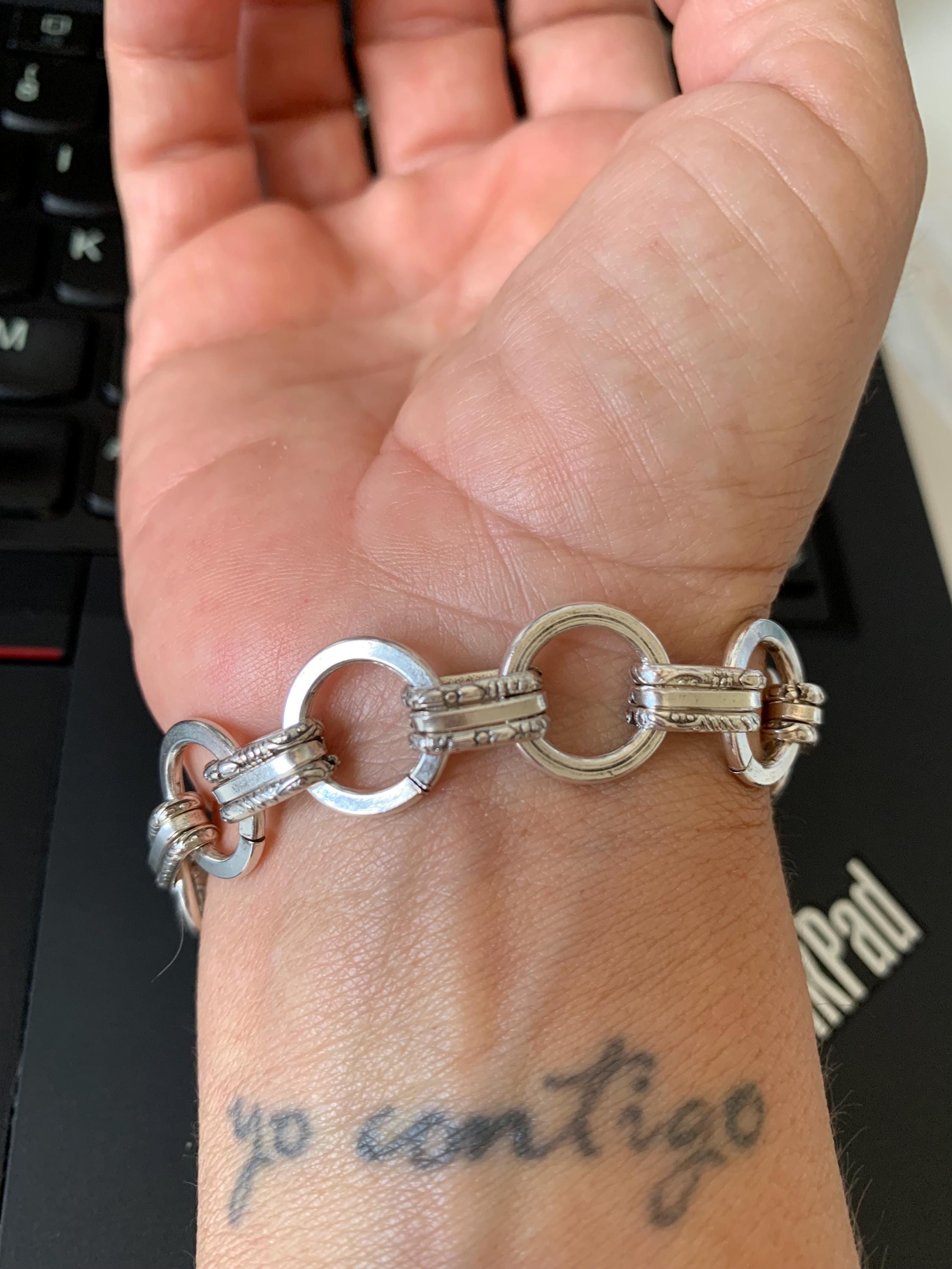 Padlock silver bracelet with steel chain, curb chain bracelet, chunky padlock bracelet, uno de 50 style, bracelet for her, Christmas gift