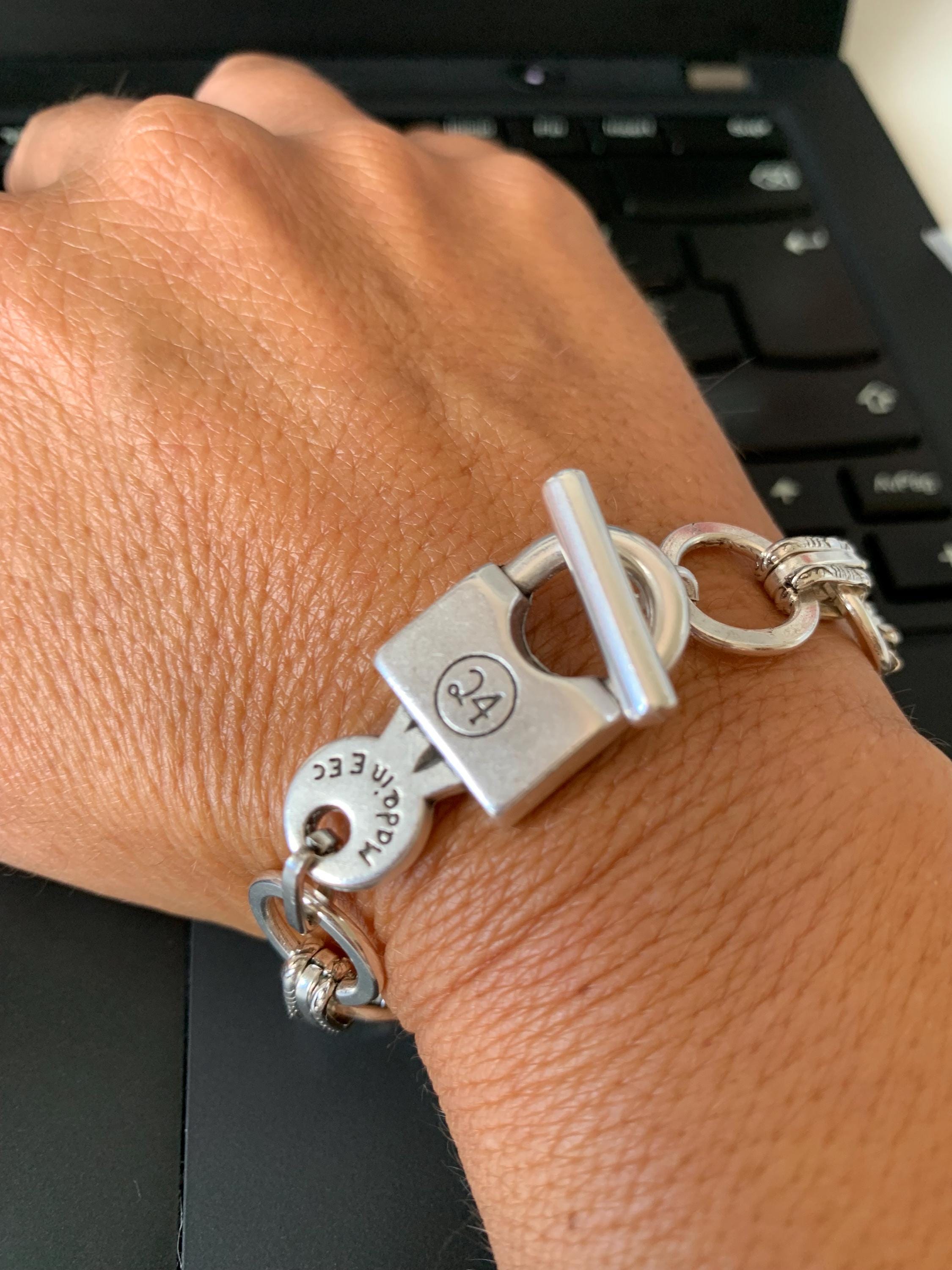 Padlock silver bracelet with steel chain, curb chain bracelet, chunky padlock bracelet, uno de 50 style, bracelet for her, Christmas gift