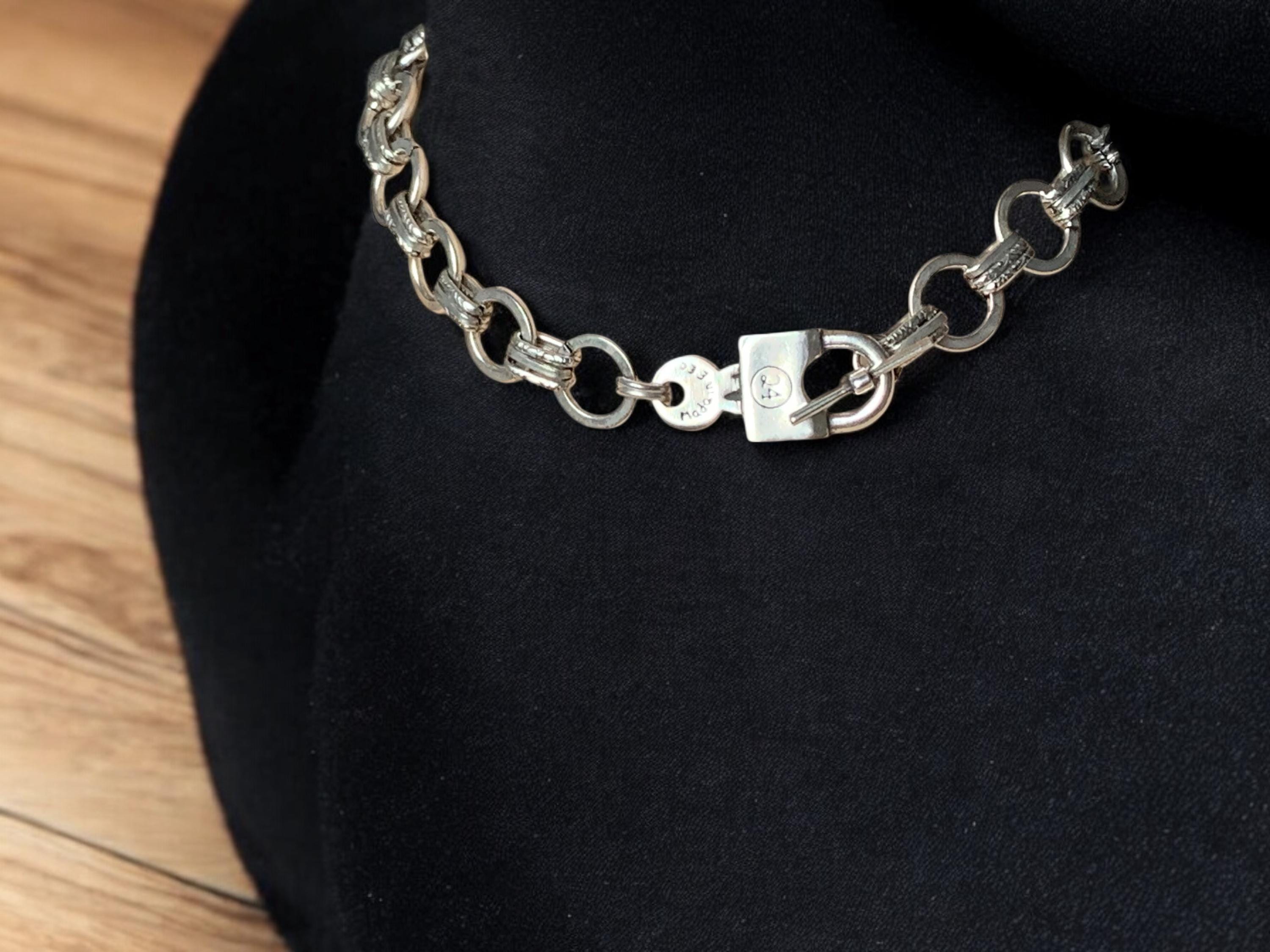 Chunky silver plated steel necklace with padlock shaped toggle clasp - custom bold choker