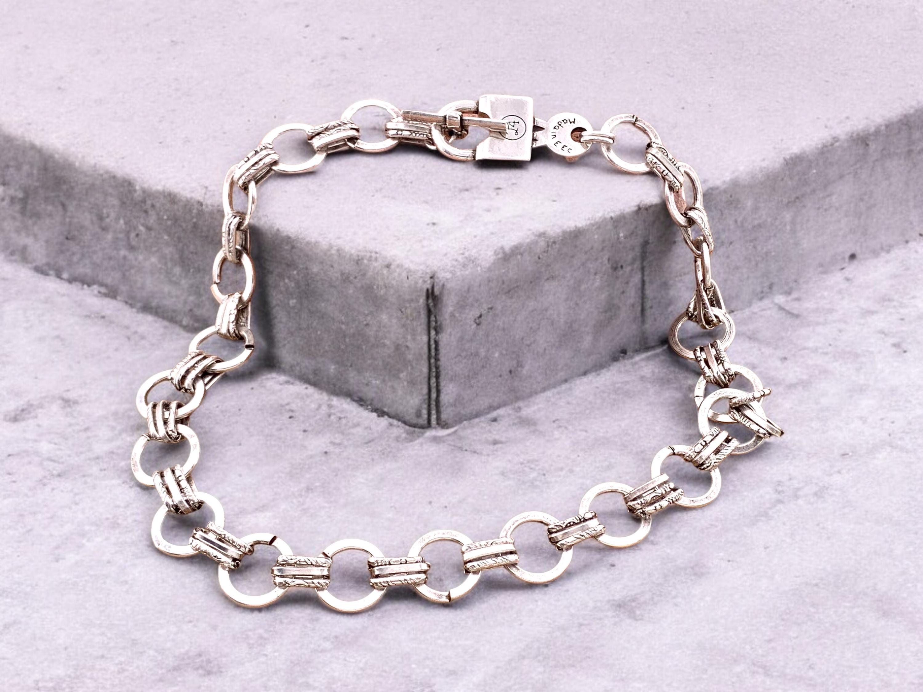 Chunky silver plated steel necklace with padlock shaped toggle clasp - custom bold choker