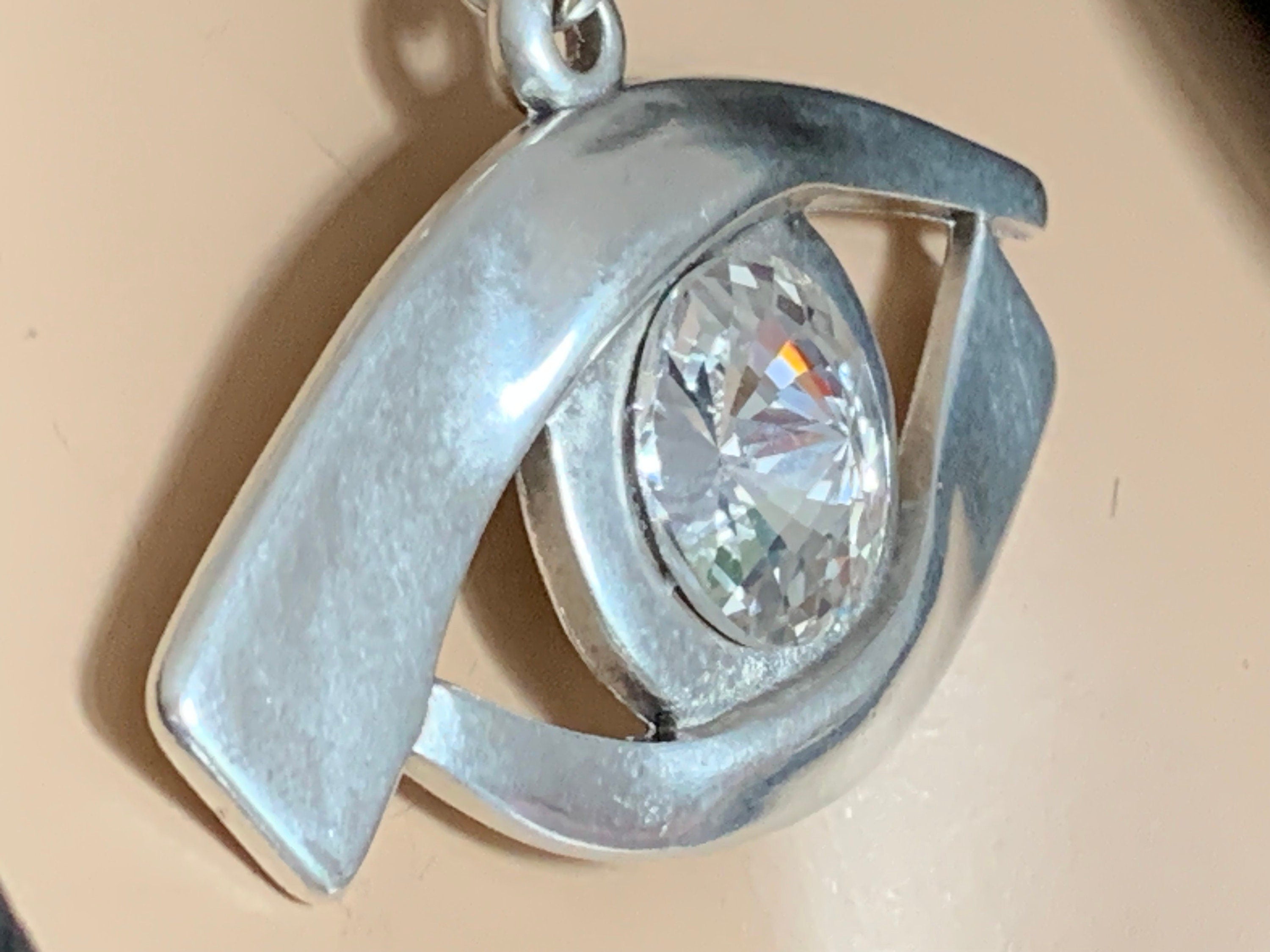 Chunky Silver Eye Necklace – Egyptian Protector Pendant with Swarovski Crystal – Big Link Statement Chain – heavyweight necklace,