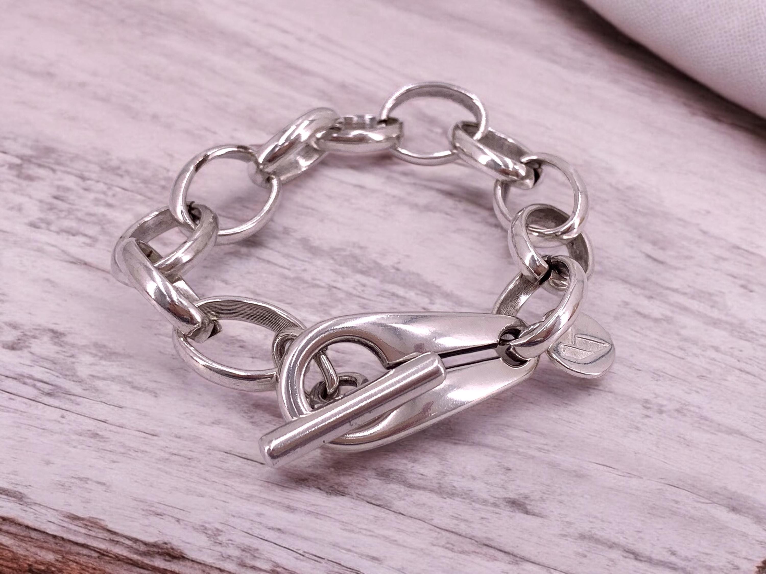 Chunky Silver Chain Bracelet – Bold Toggle Clasp cuff, Heavyweight handmade Jewelry