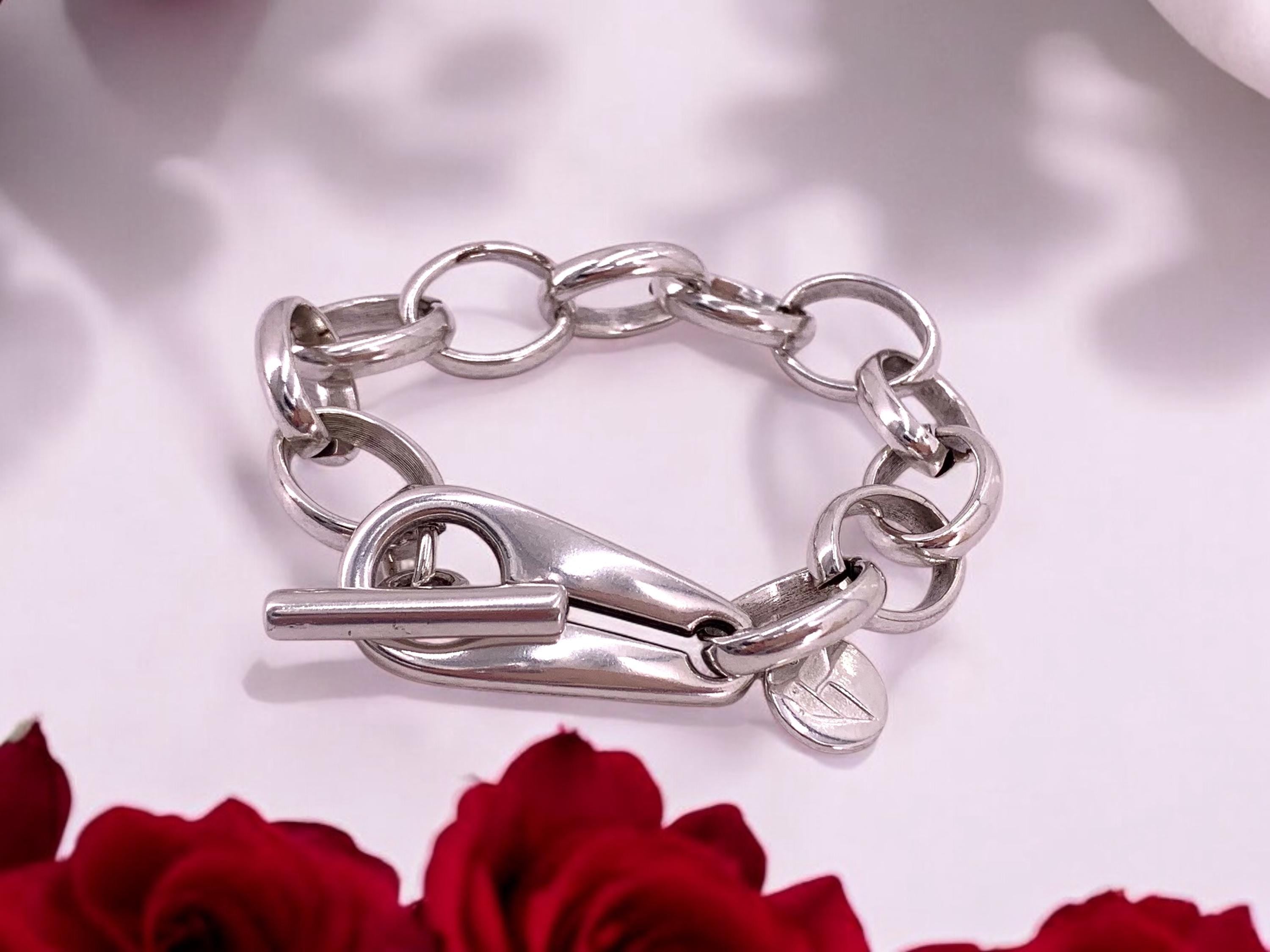 Chunky Silver Chain Bracelet – Bold Toggle Clasp cuff, Heavyweight handmade Jewelry