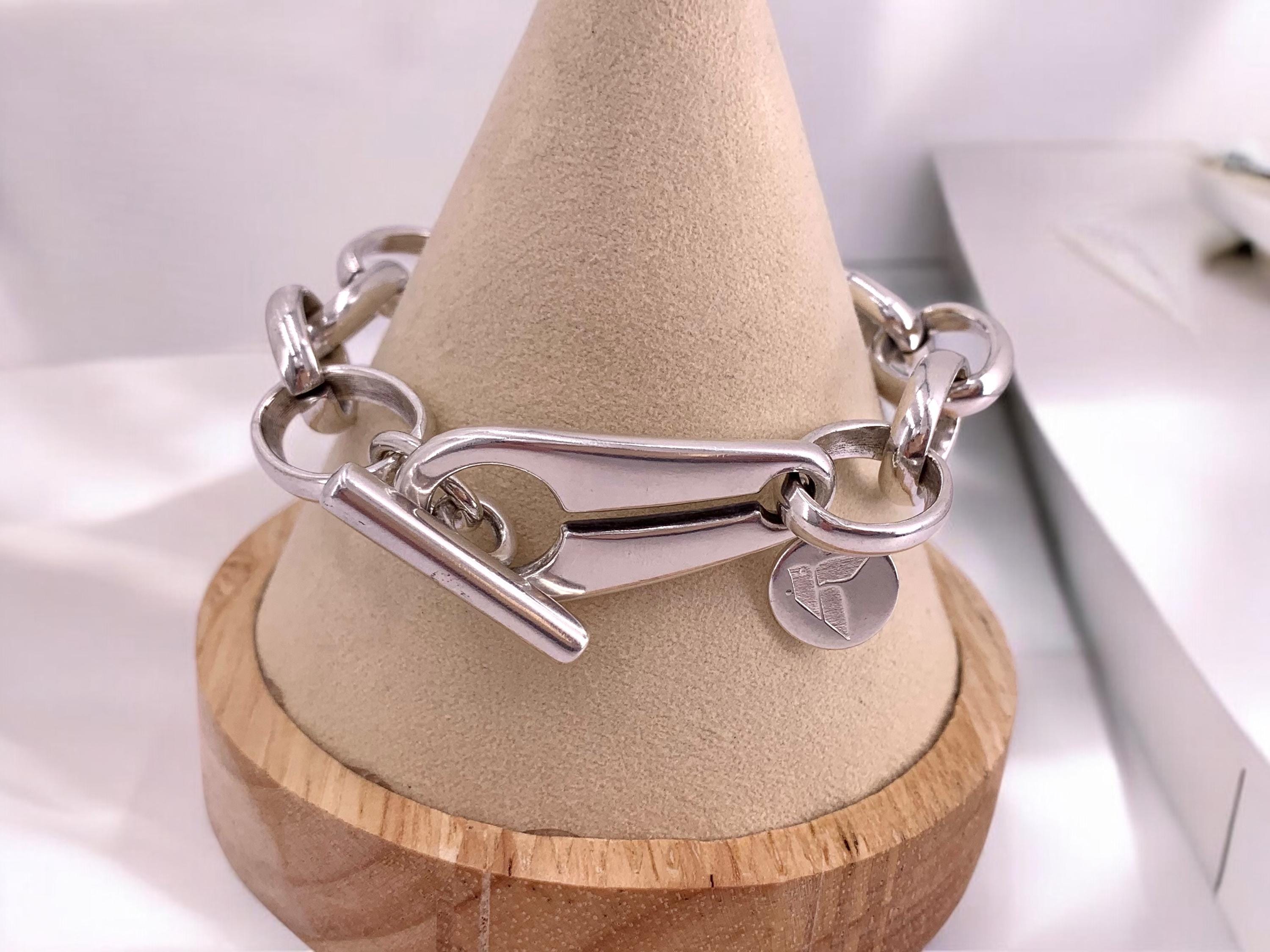 Chunky Silver Chain Bracelet – Bold Toggle Clasp cuff, Heavyweight handmade Jewelry