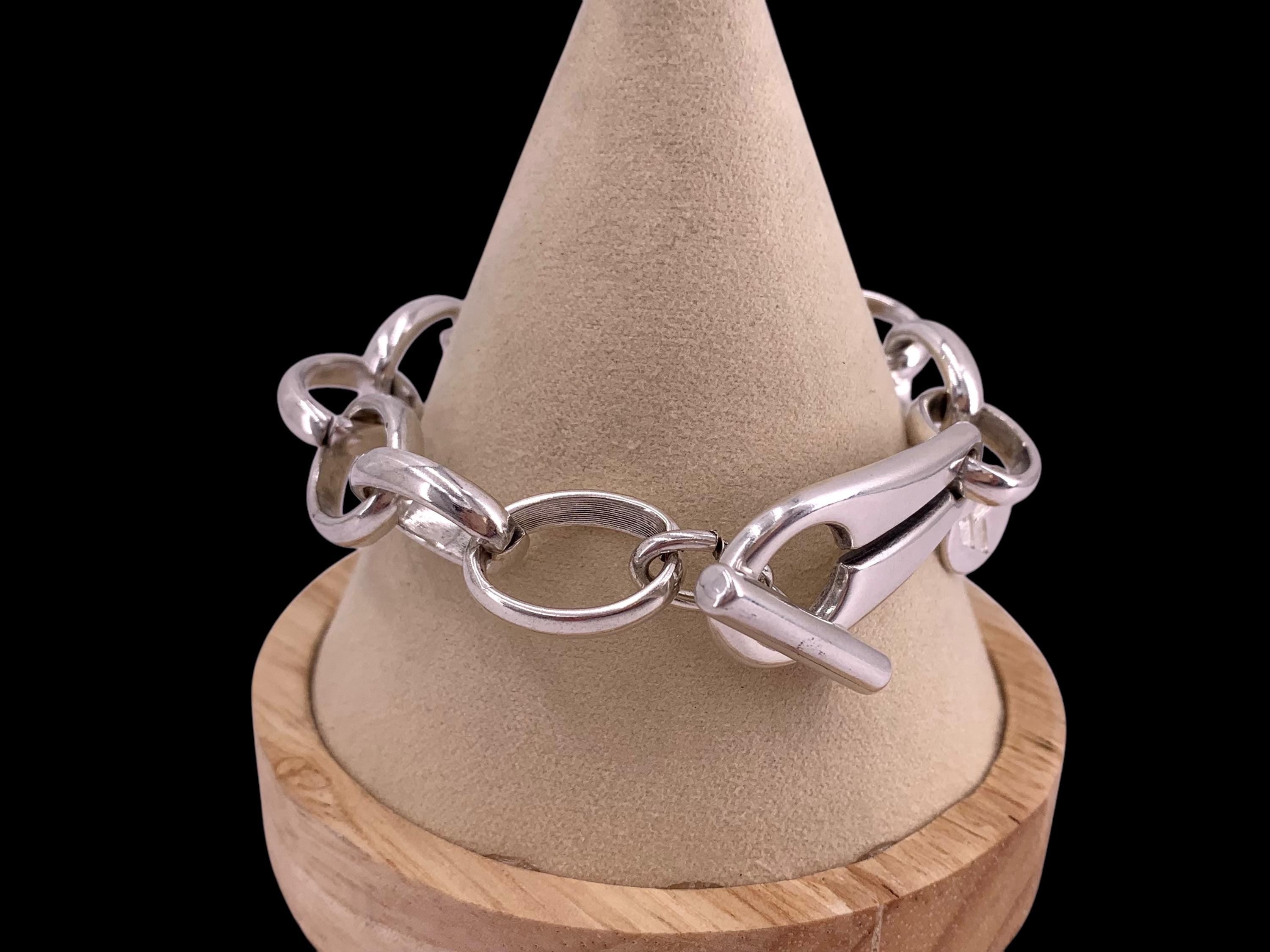 Chunky Silver Chain Bracelet – Bold Toggle Clasp cuff, Heavyweight handmade Jewelry
