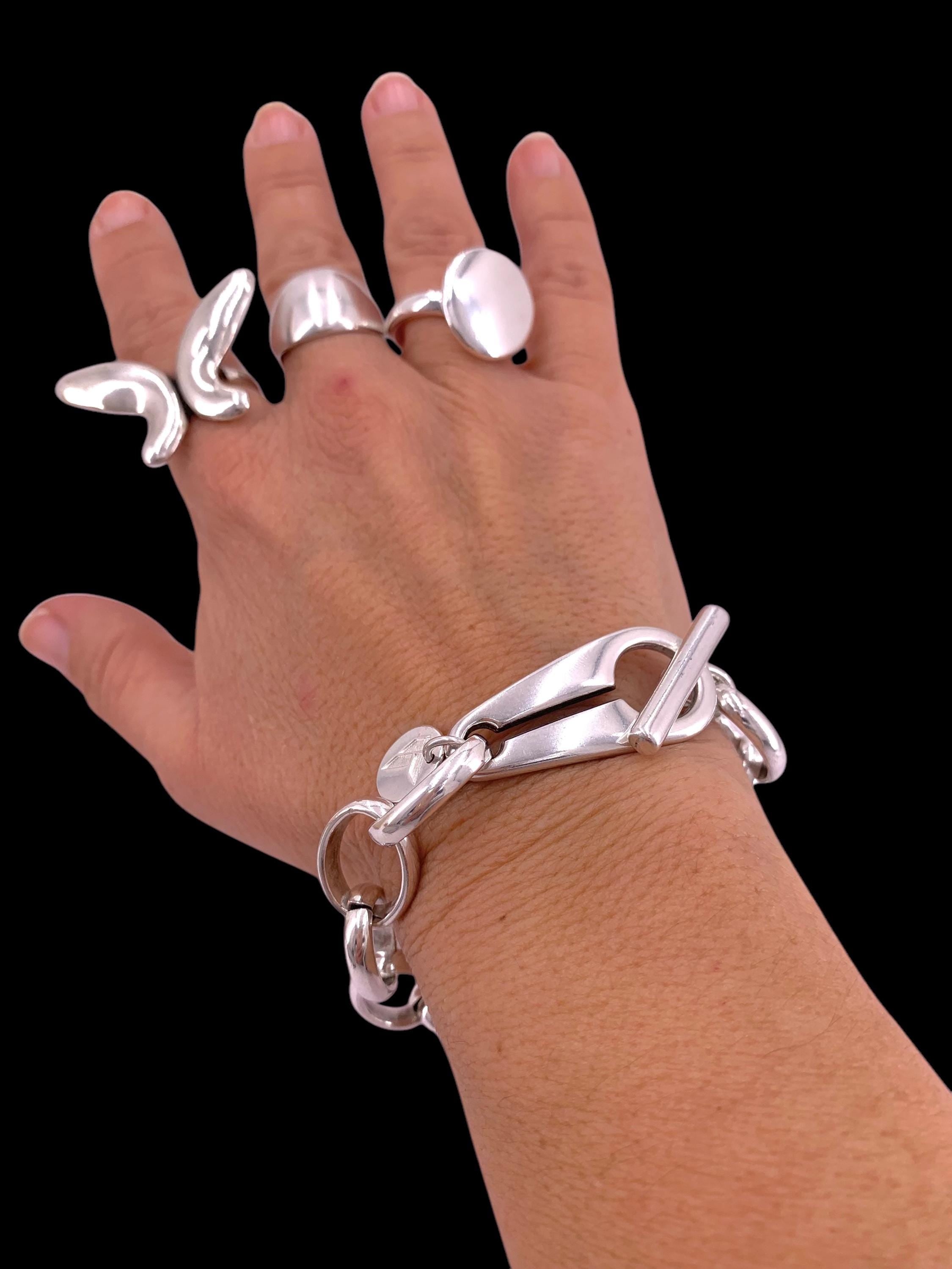 Chunky Silver Chain Bracelet – Bold Toggle Clasp cuff, Heavyweight handmade Jewelry