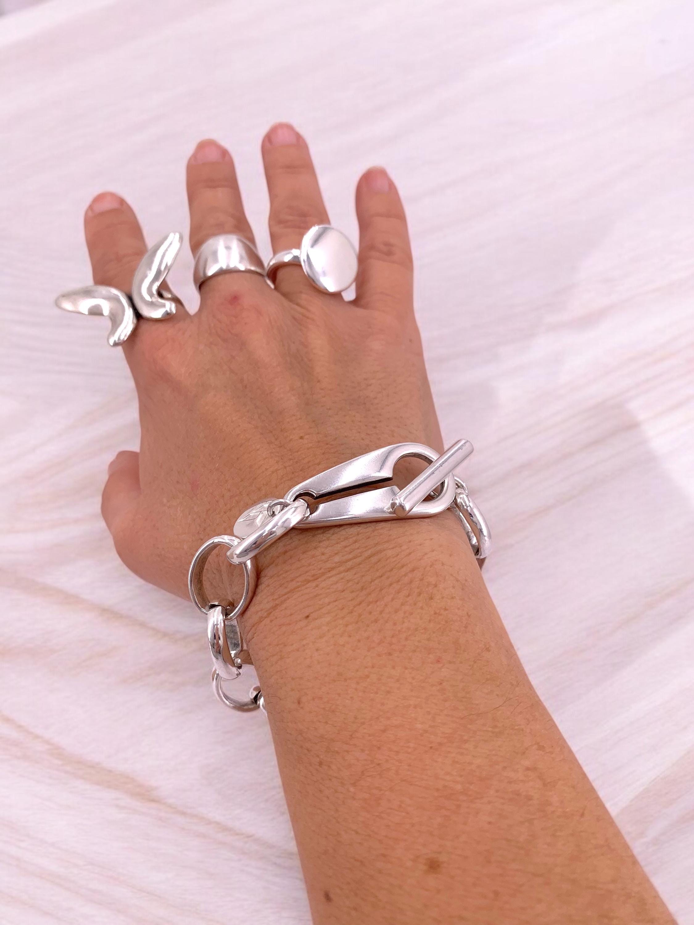 Chunky Silver Chain Bracelet – Bold Toggle Clasp cuff, Heavyweight handmade Jewelry