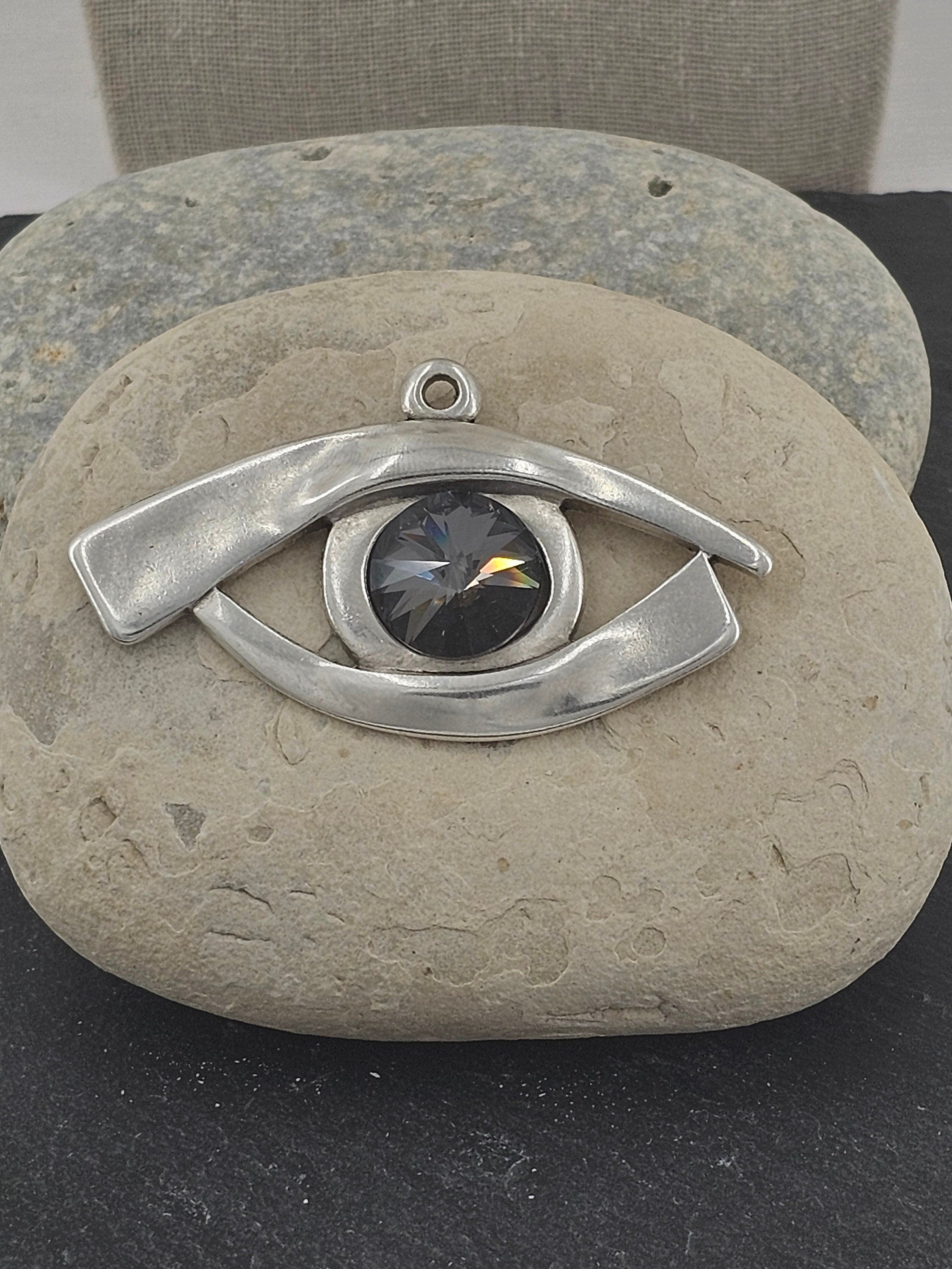 Chunky Silver Eye Necklace – Egyptian Protector Pendant with Swarovski Crystal – Big Link Statement Chain – heavyweight necklace,