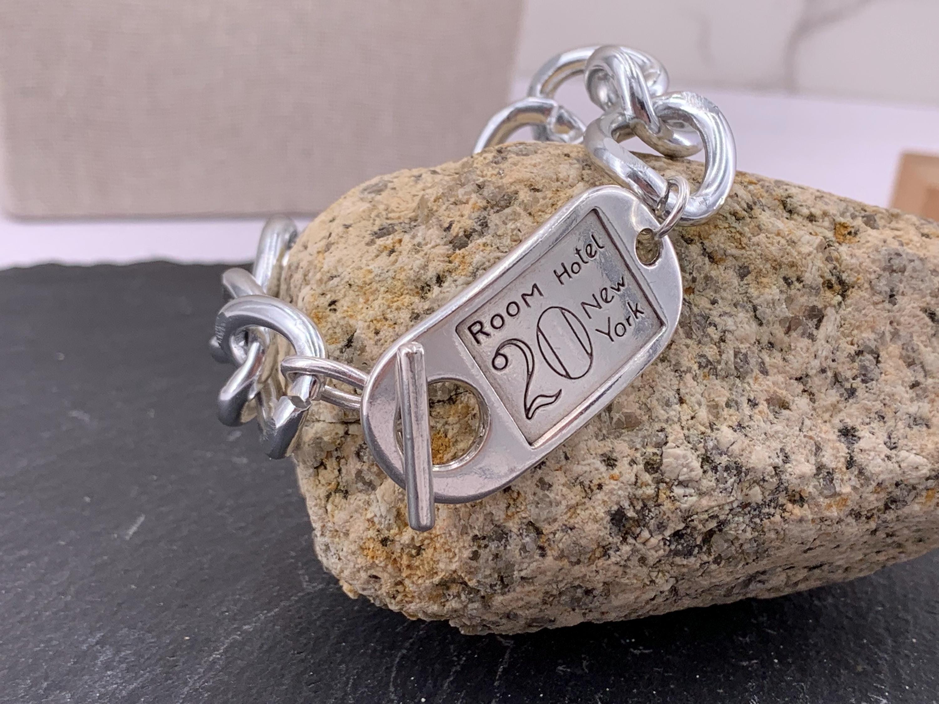 Chunky silver toggle clasp braceelet, ID tag cuff , handmade custom jewelry