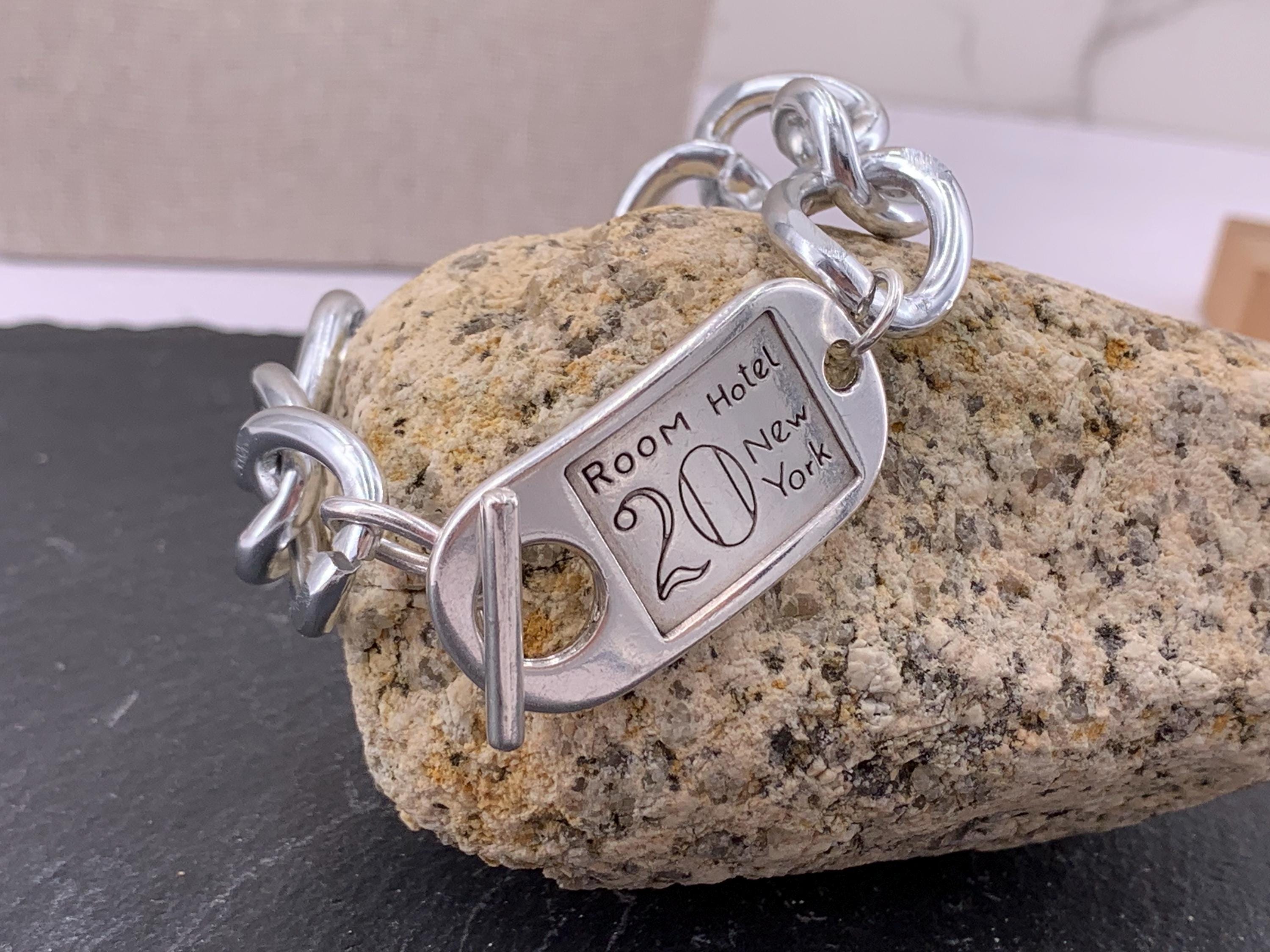 Chunky silver toggle clasp braceelet, ID tag cuff , handmade custom jewelry