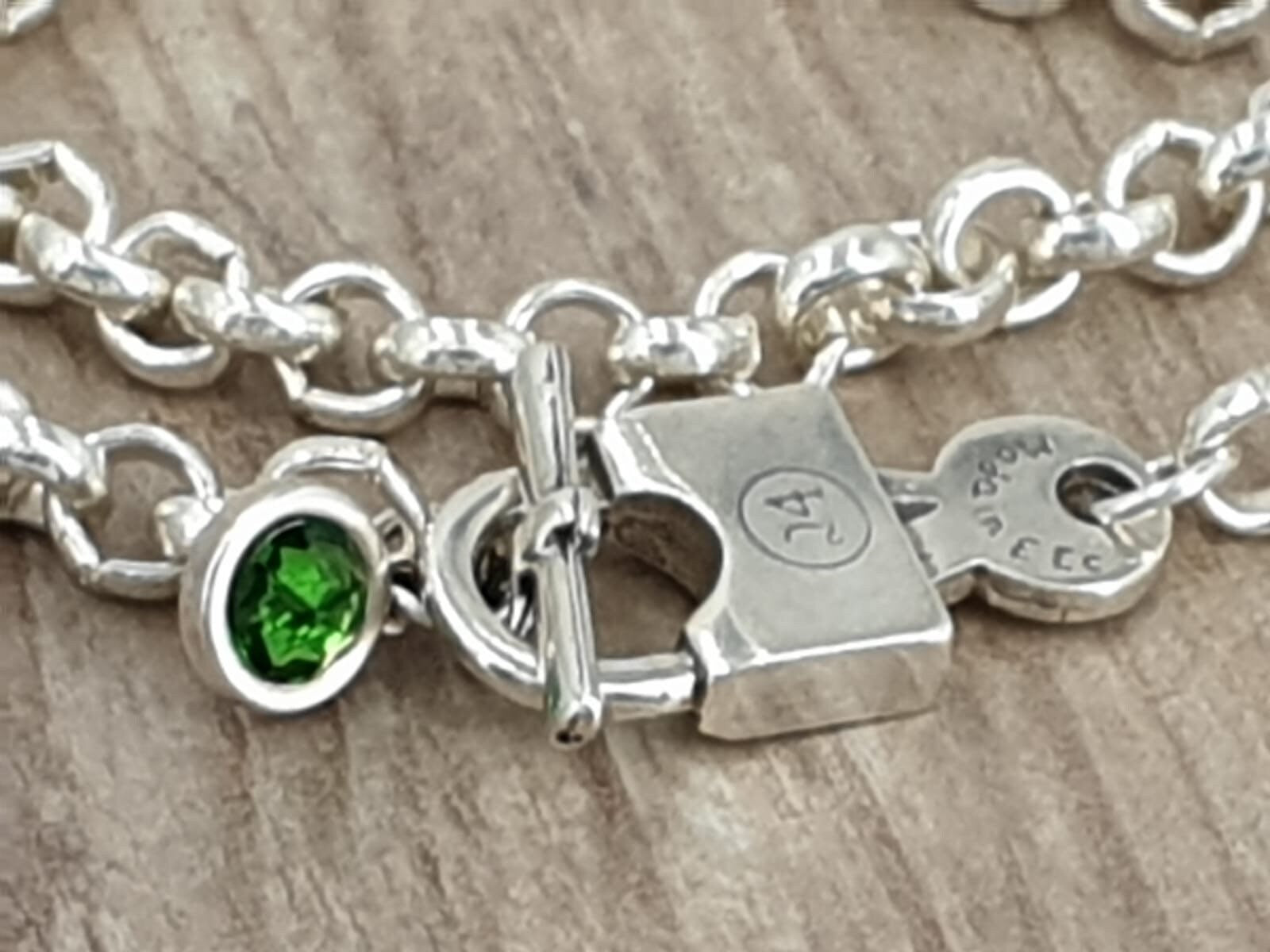 Chunky silver Chain Necklace – Bold Padlock Toggle Clasp with Swarovski Charm – Heavy Silver Statement Jewelry, Inspired by Uno de 50 Style