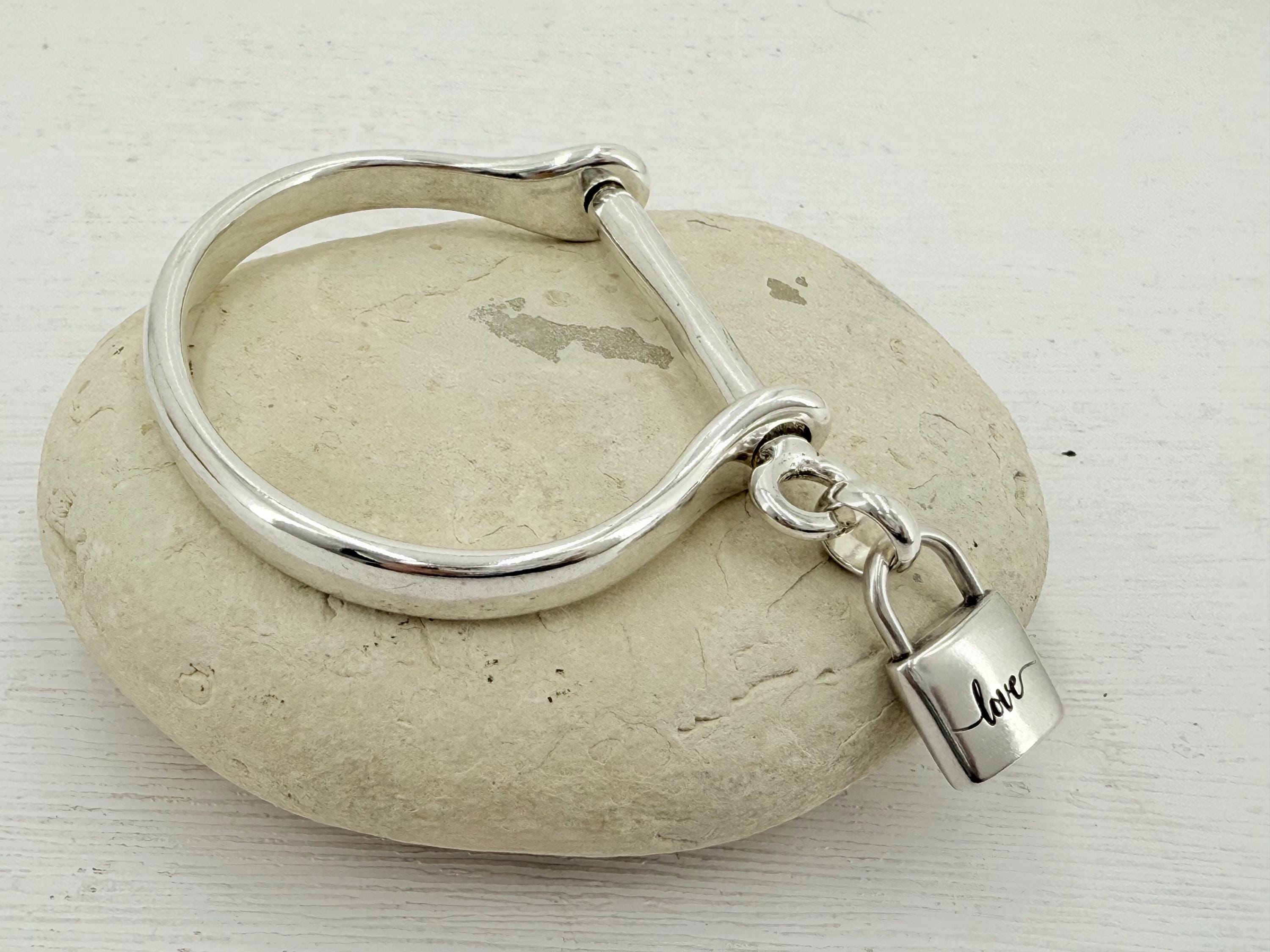 Womens silver screw cuff bracelet, shackle shaped chunky bracelet with a screw, bold cuff bracelet, sturdy U shaped bracelet, padlock cuff