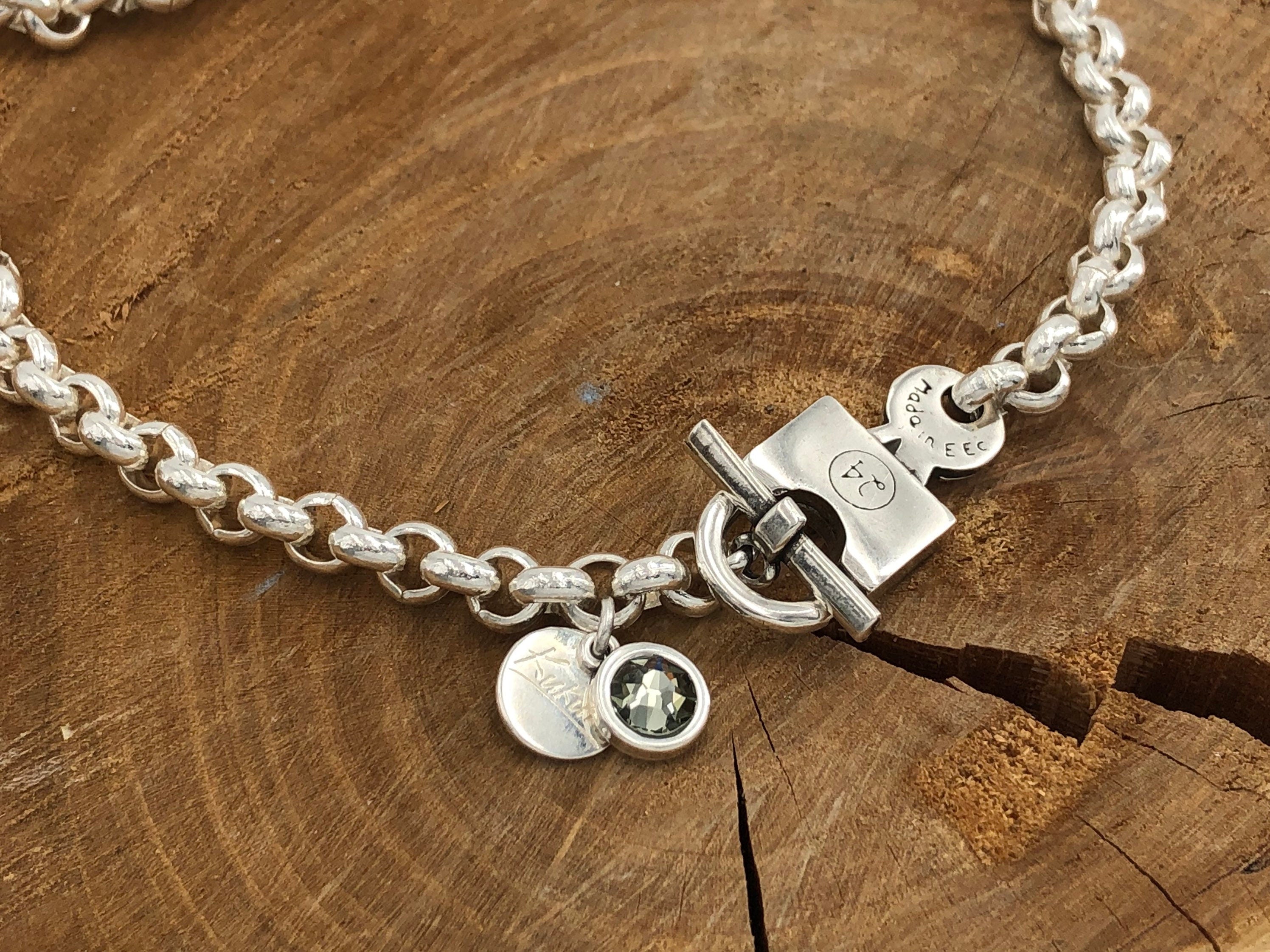 Chunky silver Chain Necklace – Bold Padlock Toggle Clasp with Swarovski Charm – Heavy Silver Statement Jewelry, Inspired by Uno de 50 Style