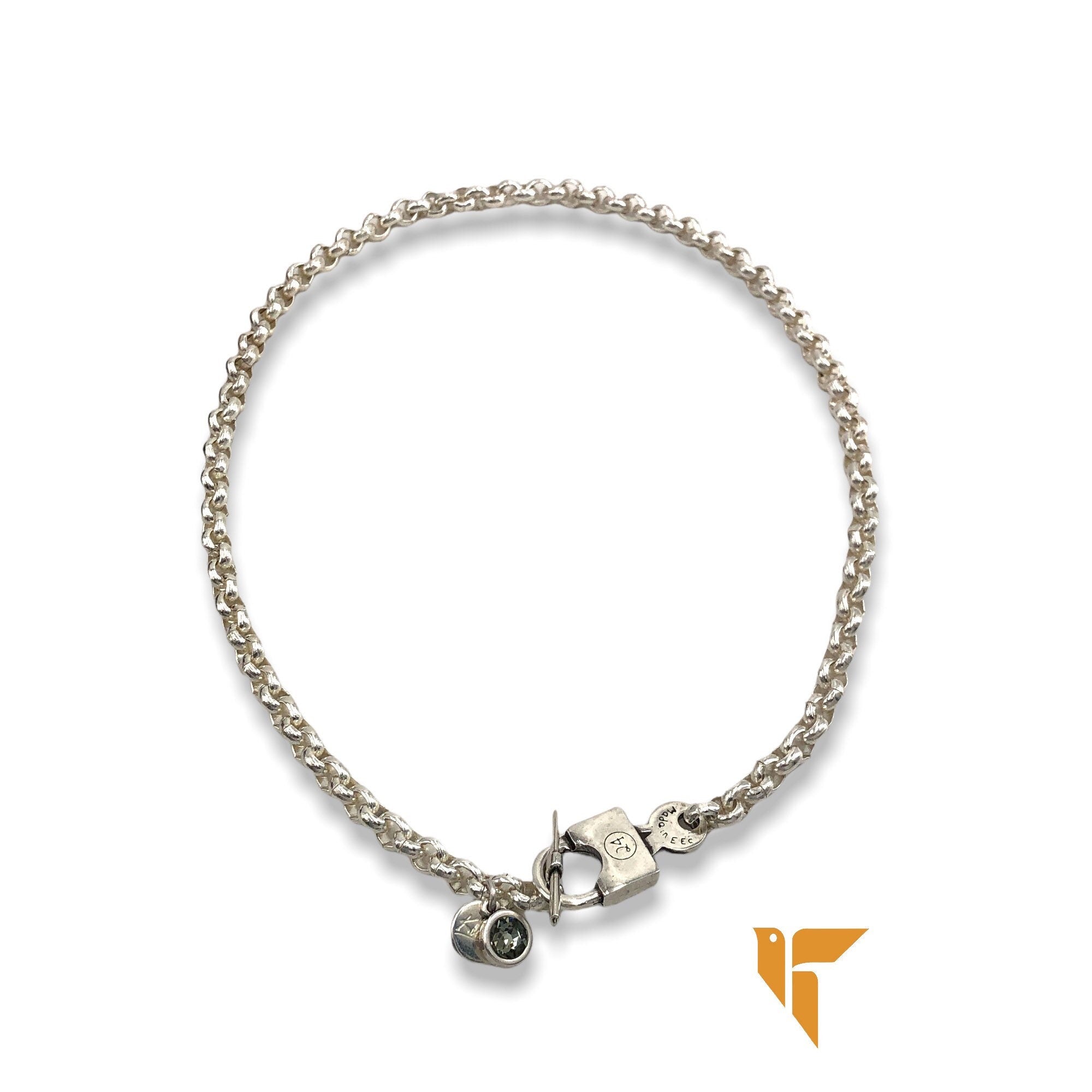 Chunky silver Chain Necklace – Bold Padlock Toggle Clasp with Swarovski Charm – Heavy Silver Statement Jewelry, Inspired by Uno de 50 Style