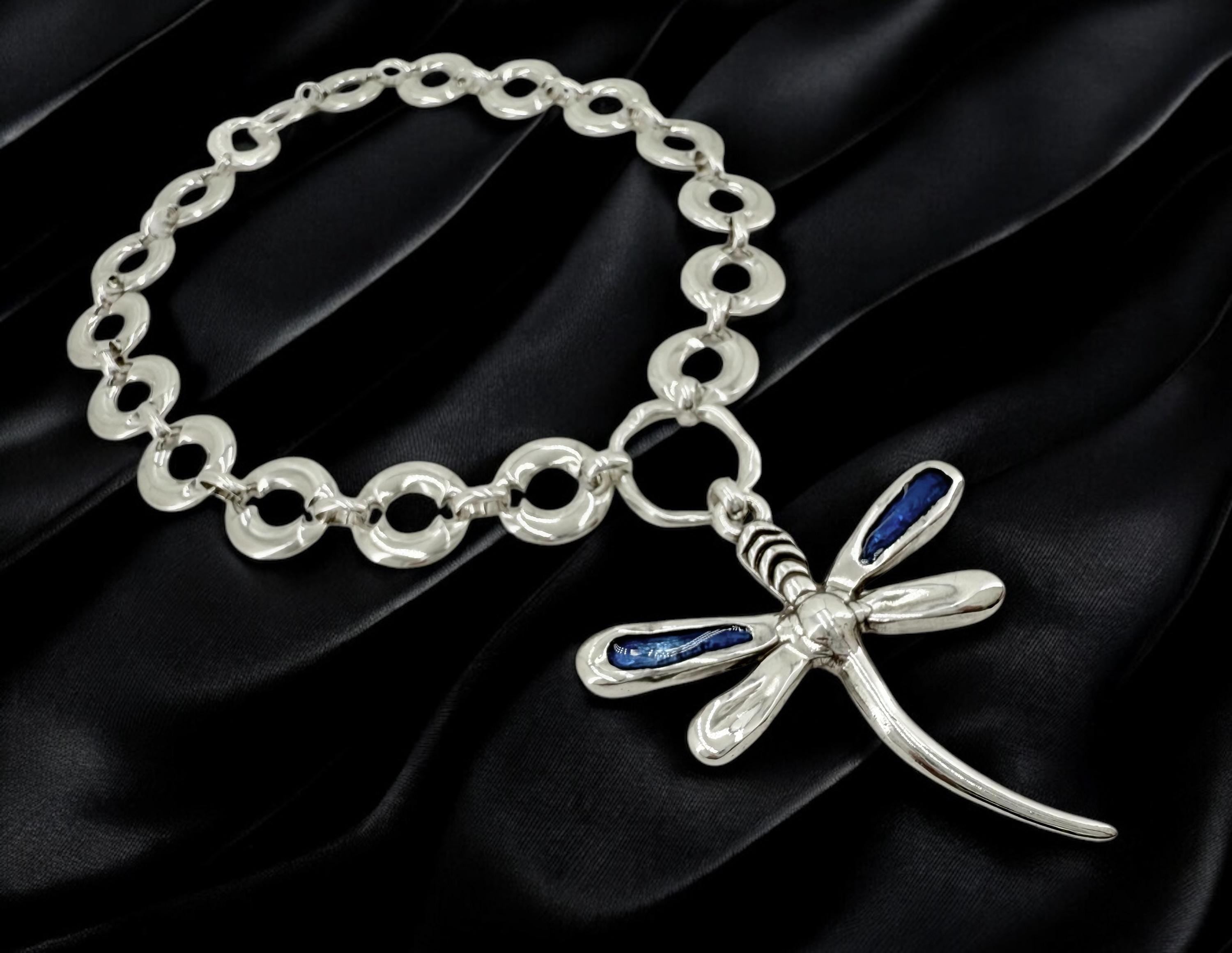 Statement Necklace with Large Dragonfly Pendant — Chunky Heavy Silver Chain, Bold Pendant Necklace