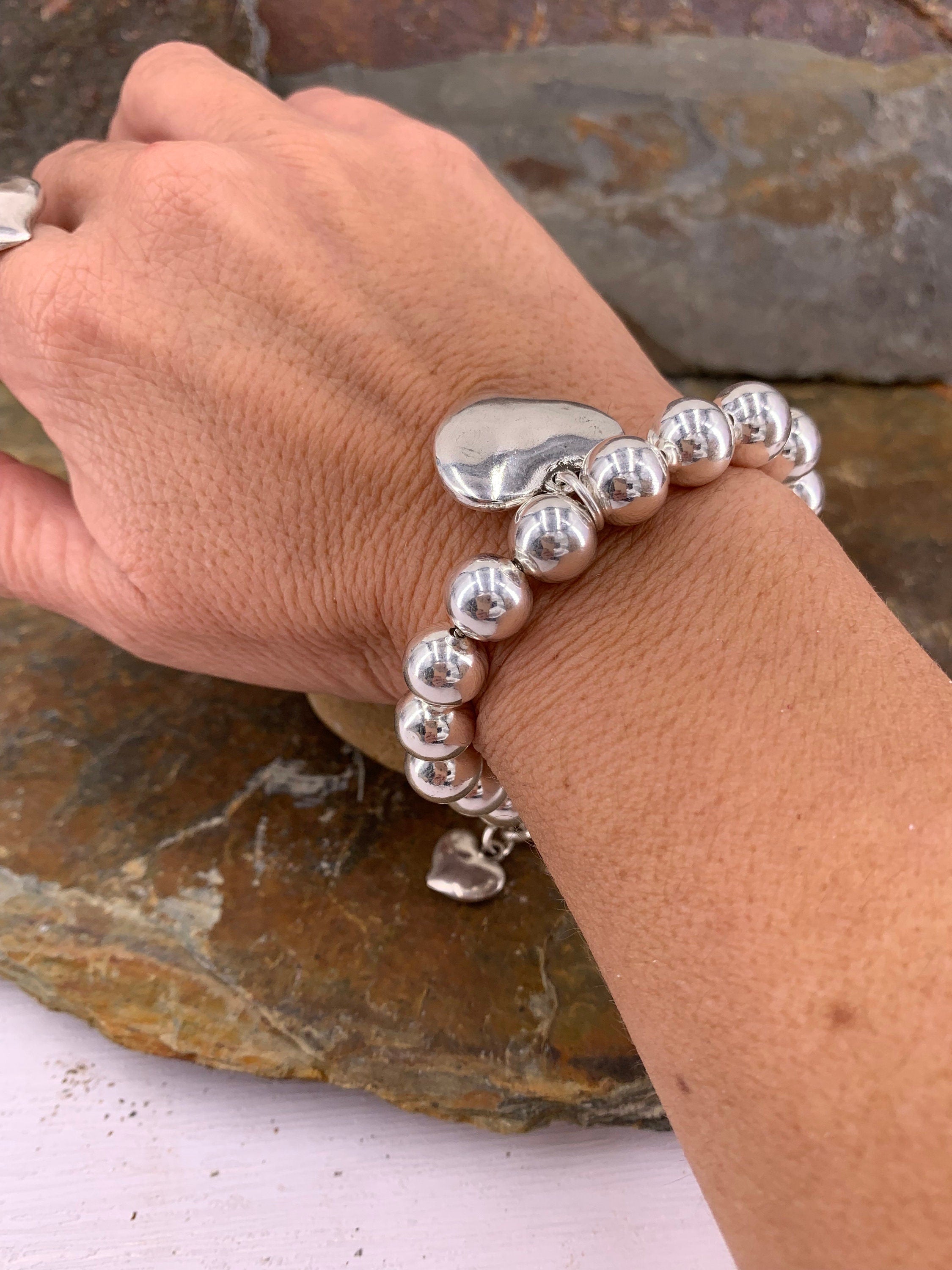 Chunky silver ball chain bracelet, lightweight ball chain bracelet, silver beads chain bracelet, style, big ball silver chain