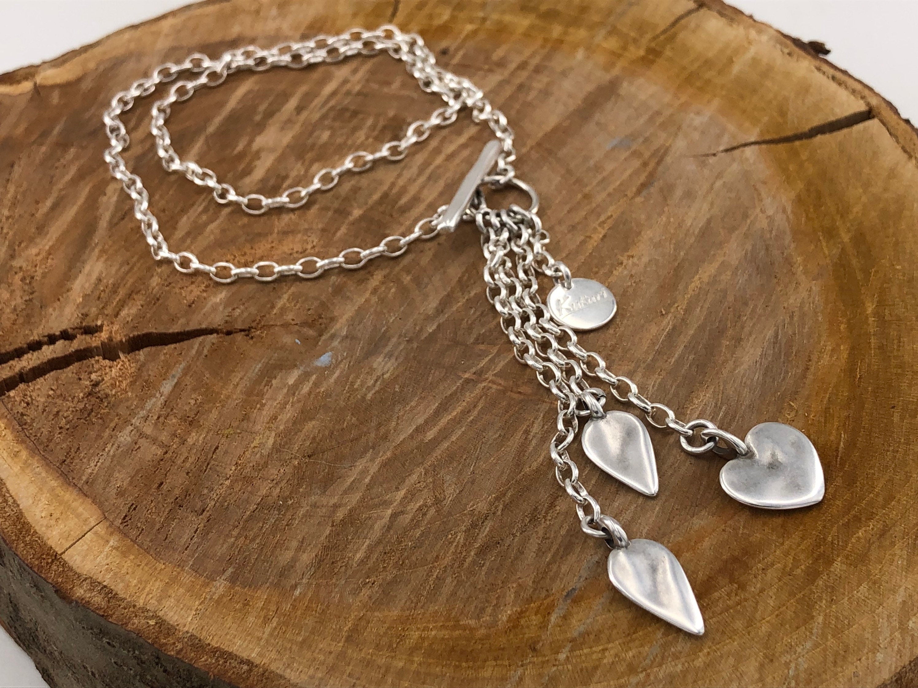 Silver chain toggle original heart pendant necklace, Y necklace with statement chains pendants, gift for women, special gift forwomen