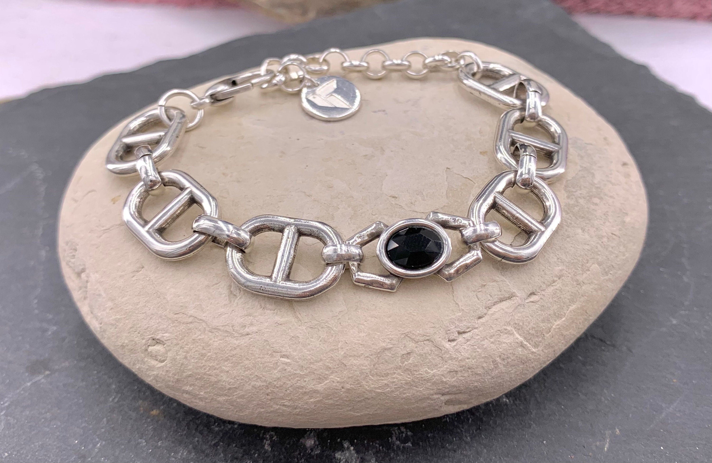 Chunky silver bracelet, bold chain bracelet, silver bracelet, Swarovski bracelet, chunky chain bracelet, uno de 50 style bracelet, gift
